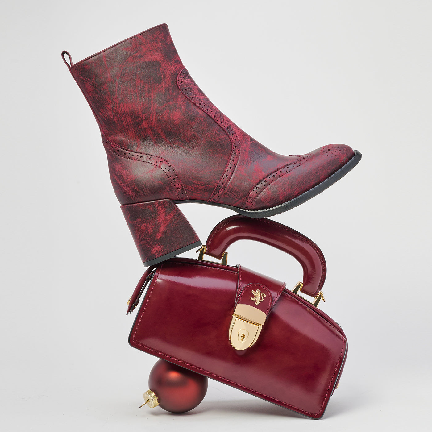 Chloe - Burgundy - Women's block heel higher ankle leather boot with side zip