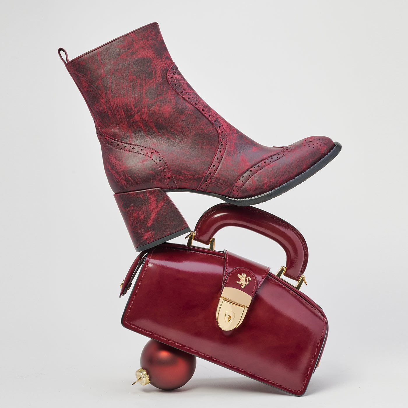 Chloe - Burgundy - Women's block heel higher ankle leather boot with side zip