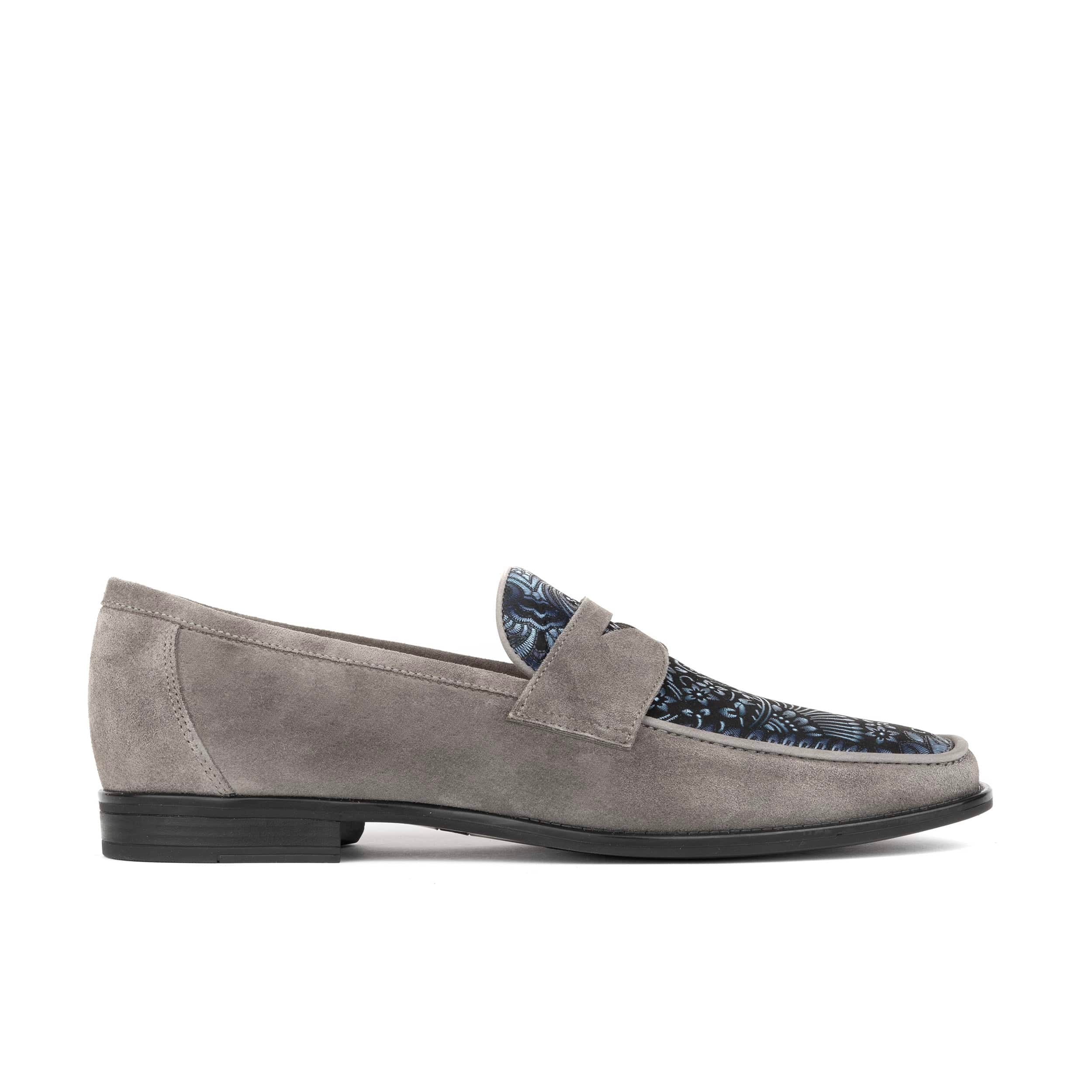 Henry - Light Grey & Paisley - Men's Suede Loafer