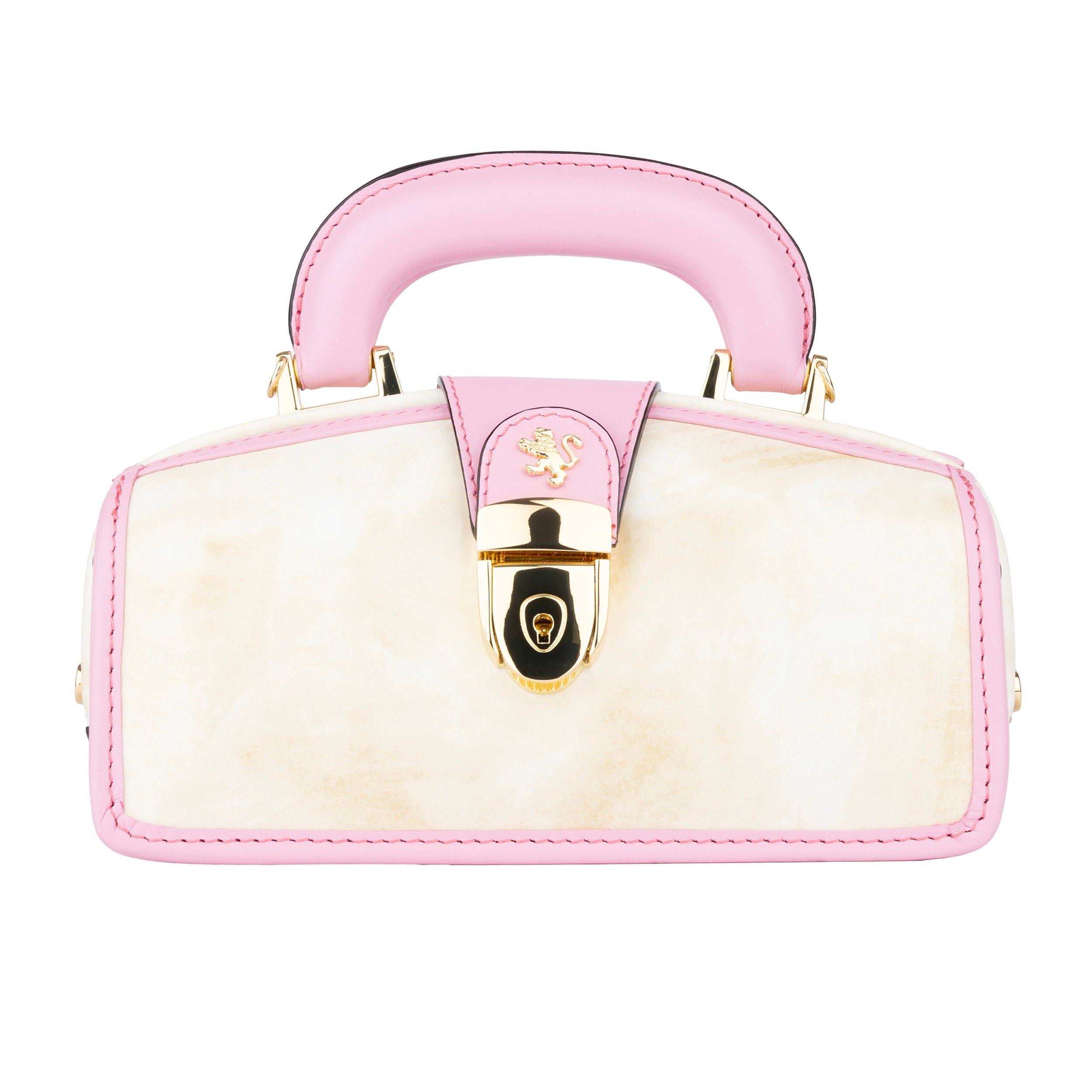 Gazelle Mini - Pink & Cream - Women's mini patent clutch bowling bag with handle and strap