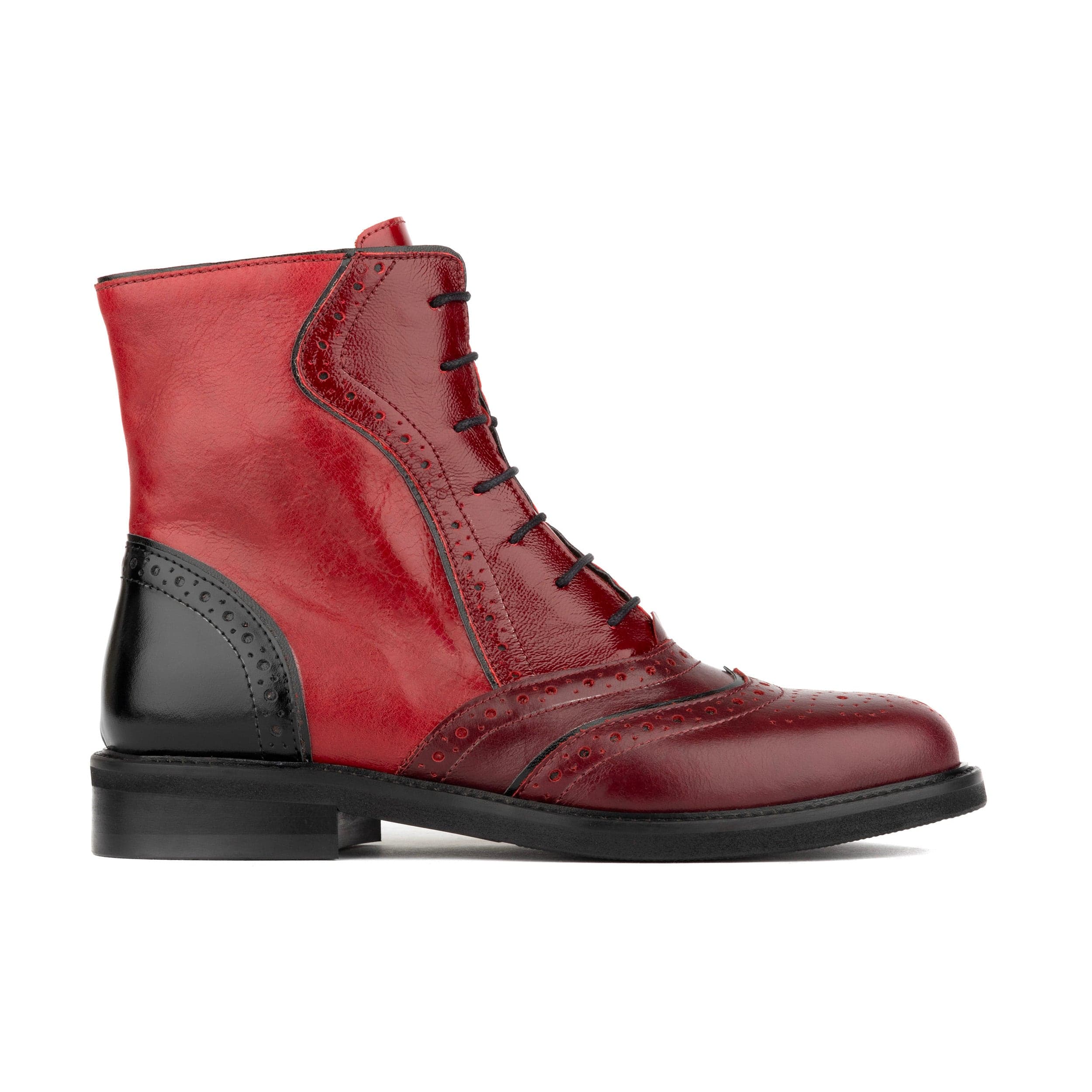 Brick Lane Boots - Claret - Women's dark red leather oxford boot with brogue styling