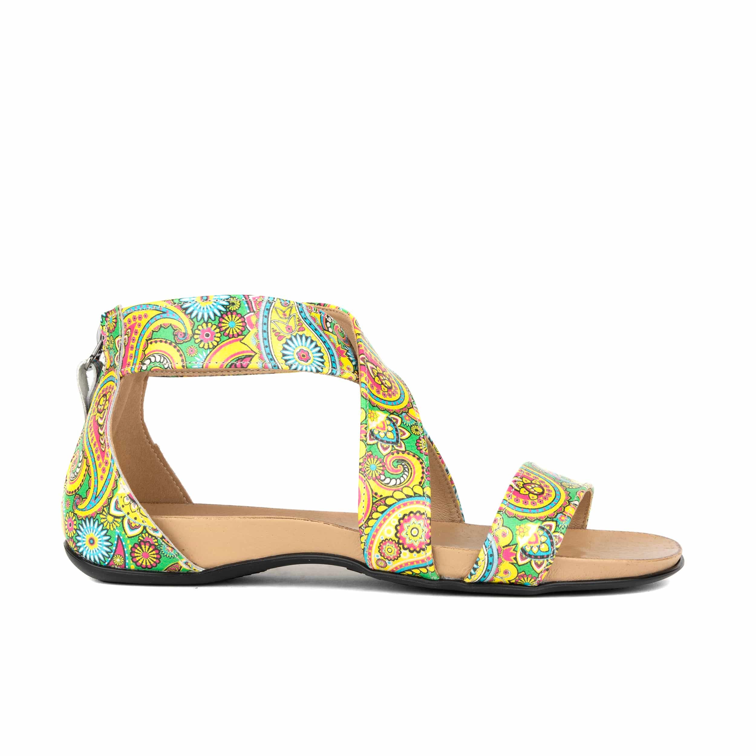 Isabella - Festival Green - Women's cross strap sandal with covered zip-up heel