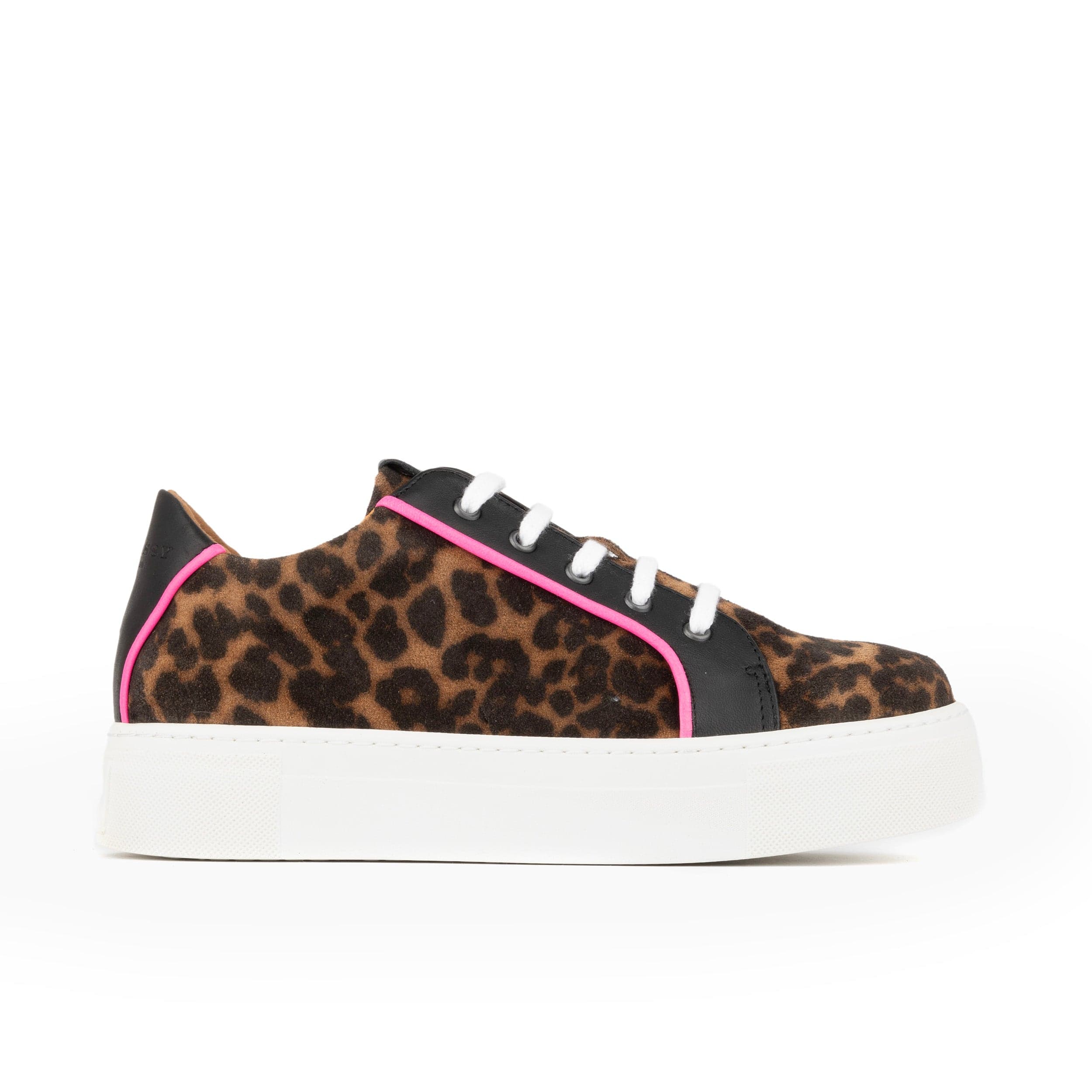 Camila - Leopard - Women's platform sole leather lace-up trainer