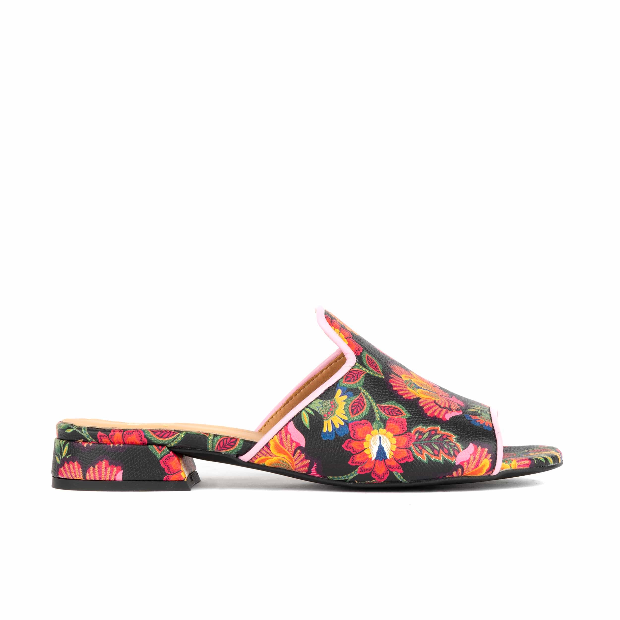 South Beach - Red Flowers - Women's fully leather lined slip on sandal