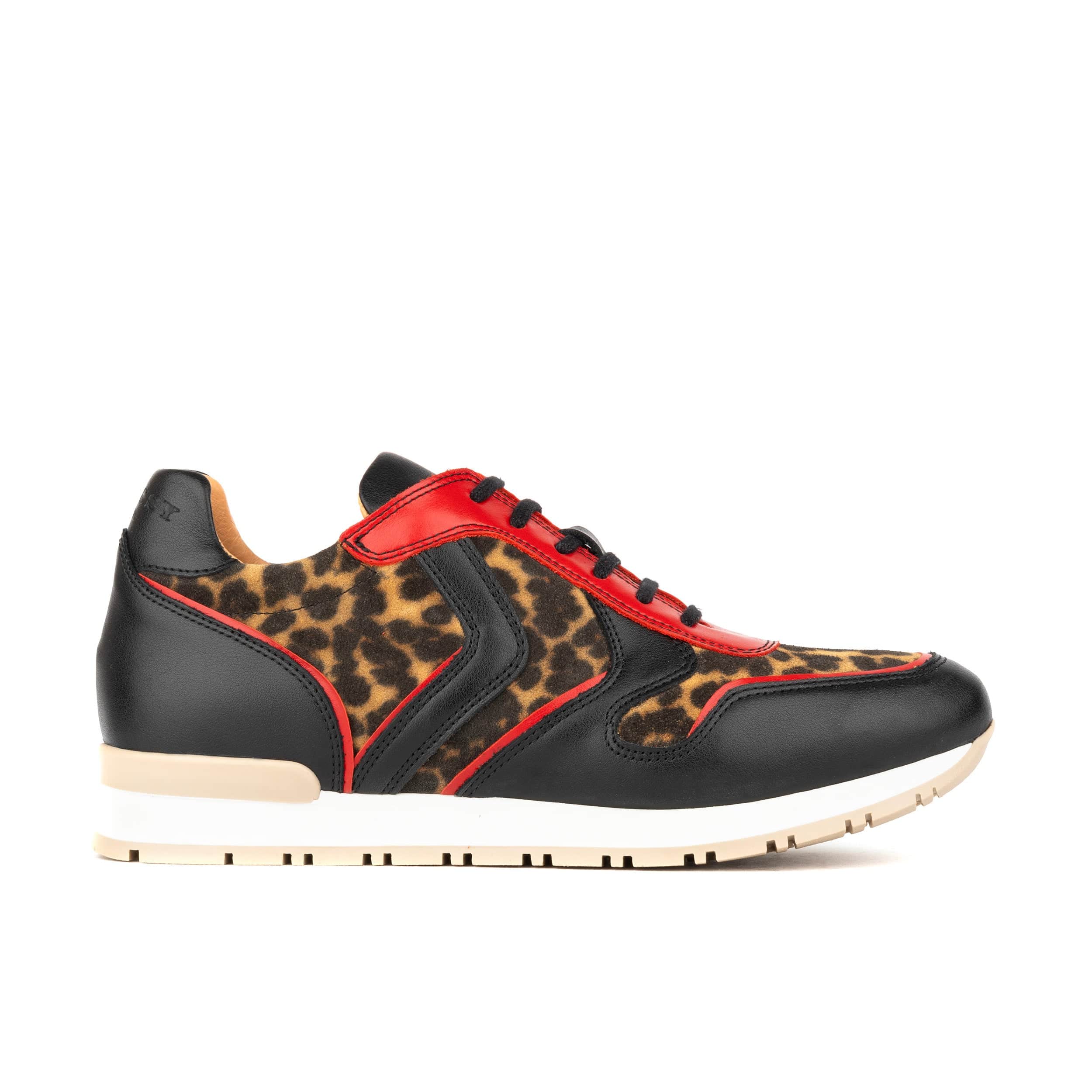 Savana - Leopard & Red - Women's athletic trainer with leopard print and black leather