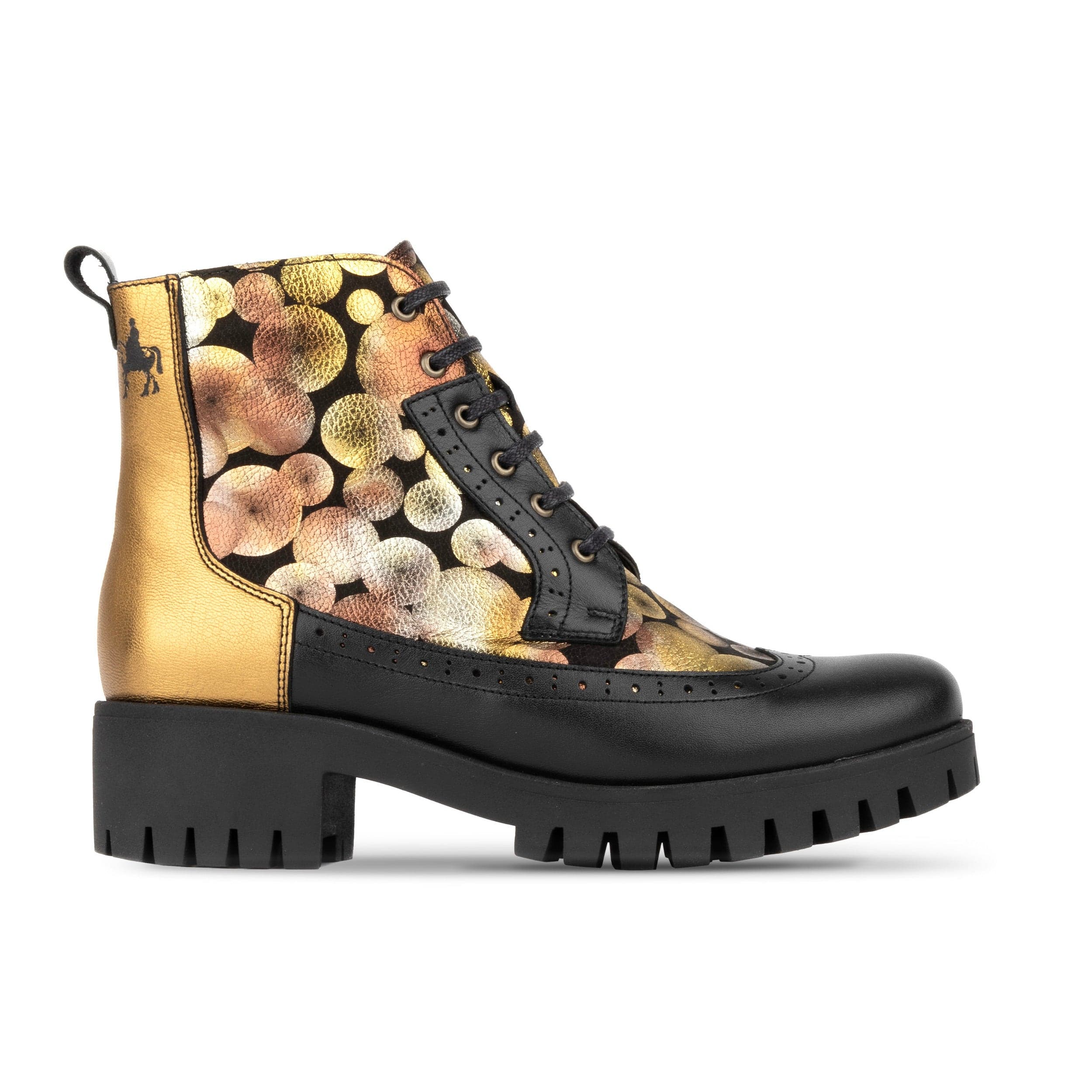 Milliner Platform - Gold - Women's leather chunky platform ankle boot with wool lining