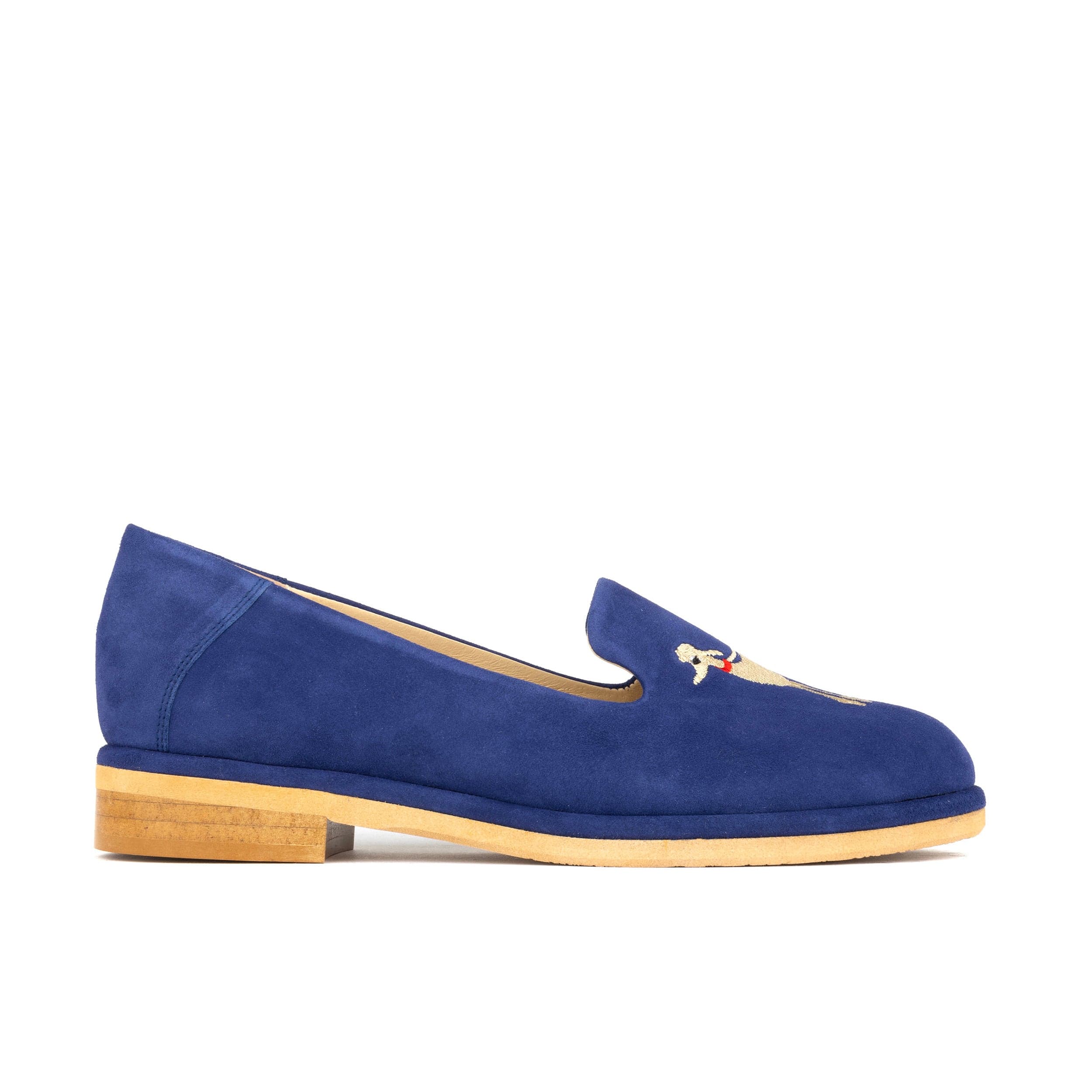 Fetch - Blue - Women's round toe poodle embroidered comfy leather loafer