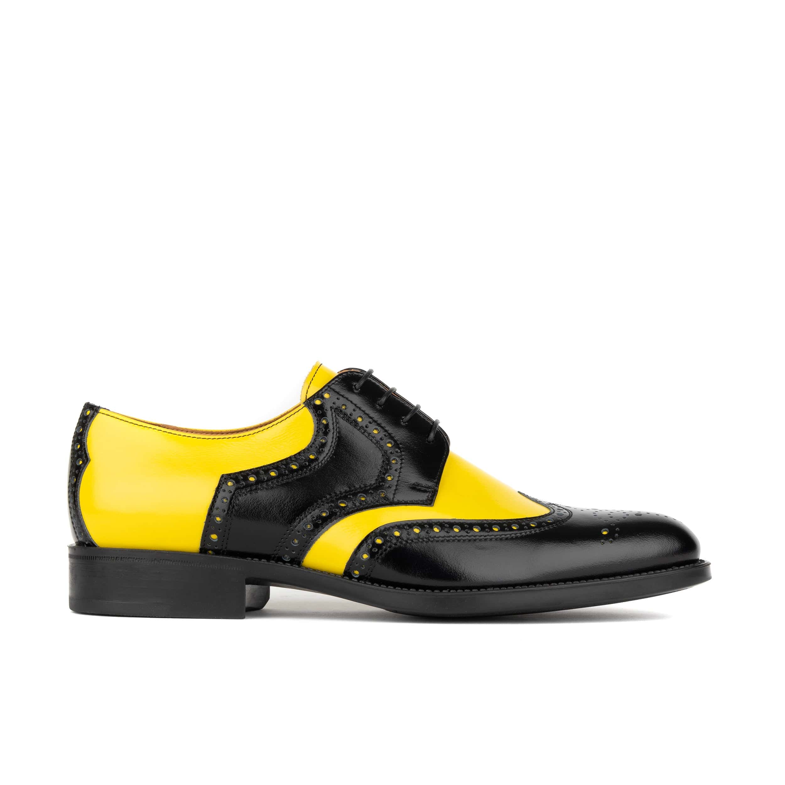 Kensington - Yellow & Black - Men's leather brogue lace-up