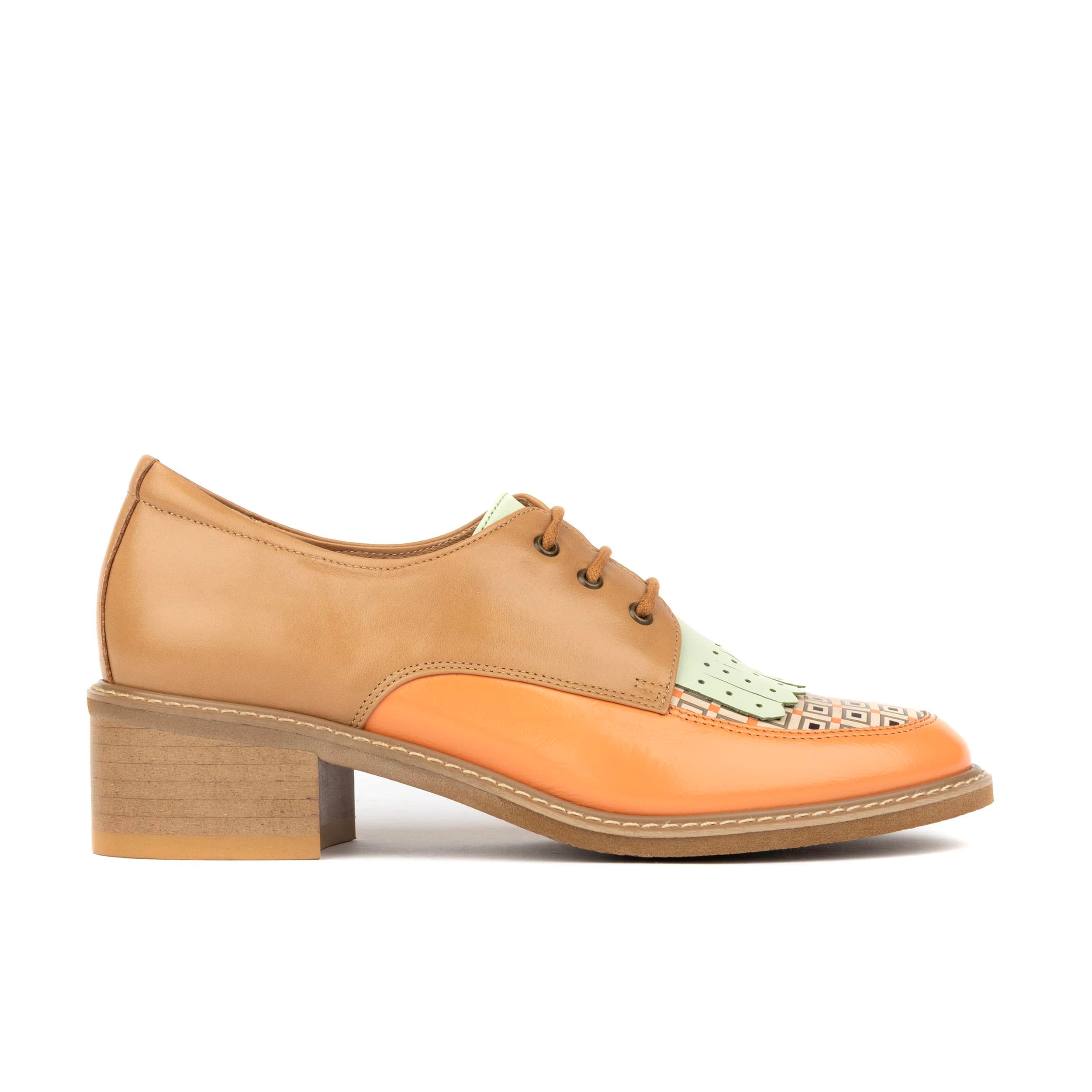 Retro Tone - Tan & Pastels - Women's leather lace-up with signature kiltie detail