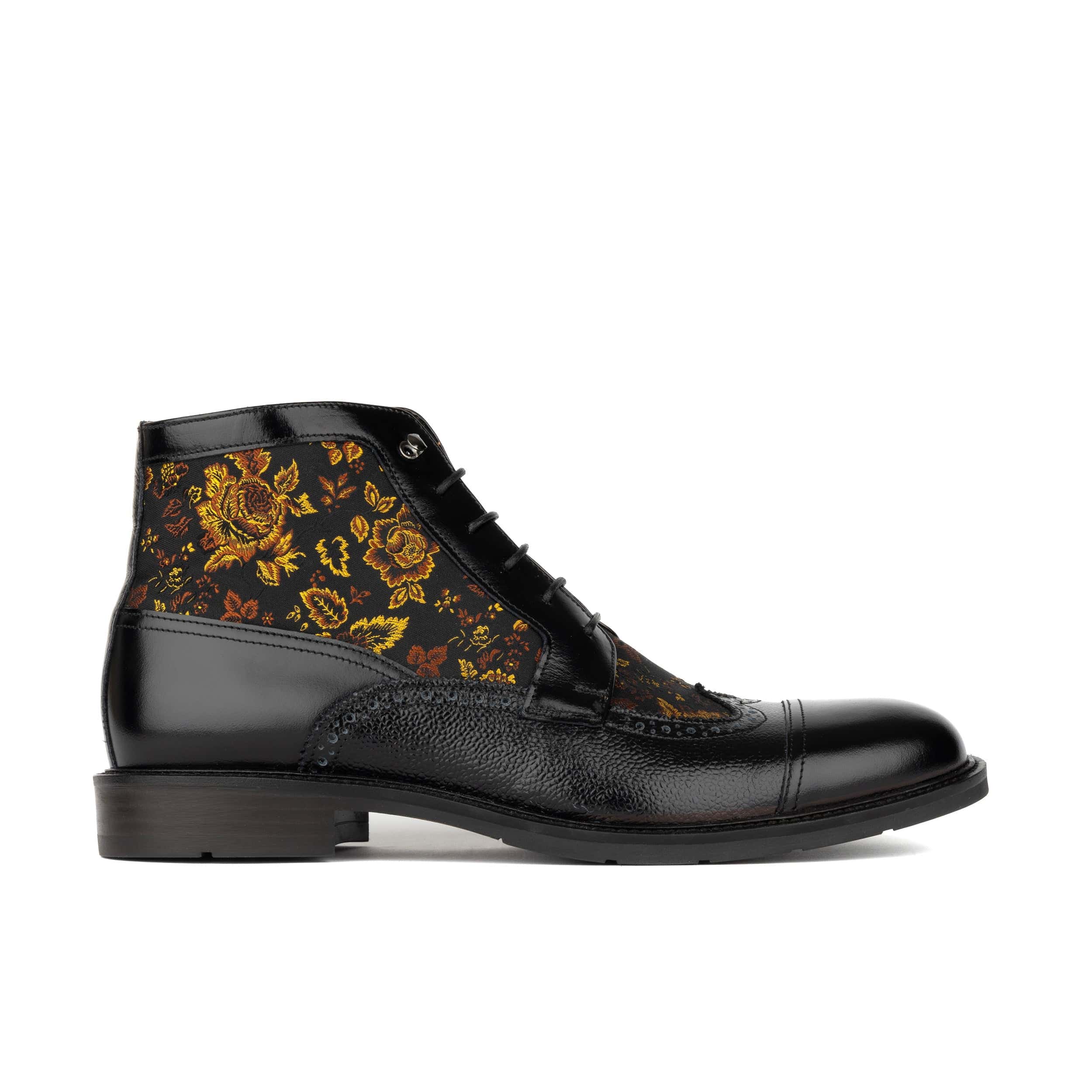 Charles - Black & Yellow Flowers - Men's leather lace up boot