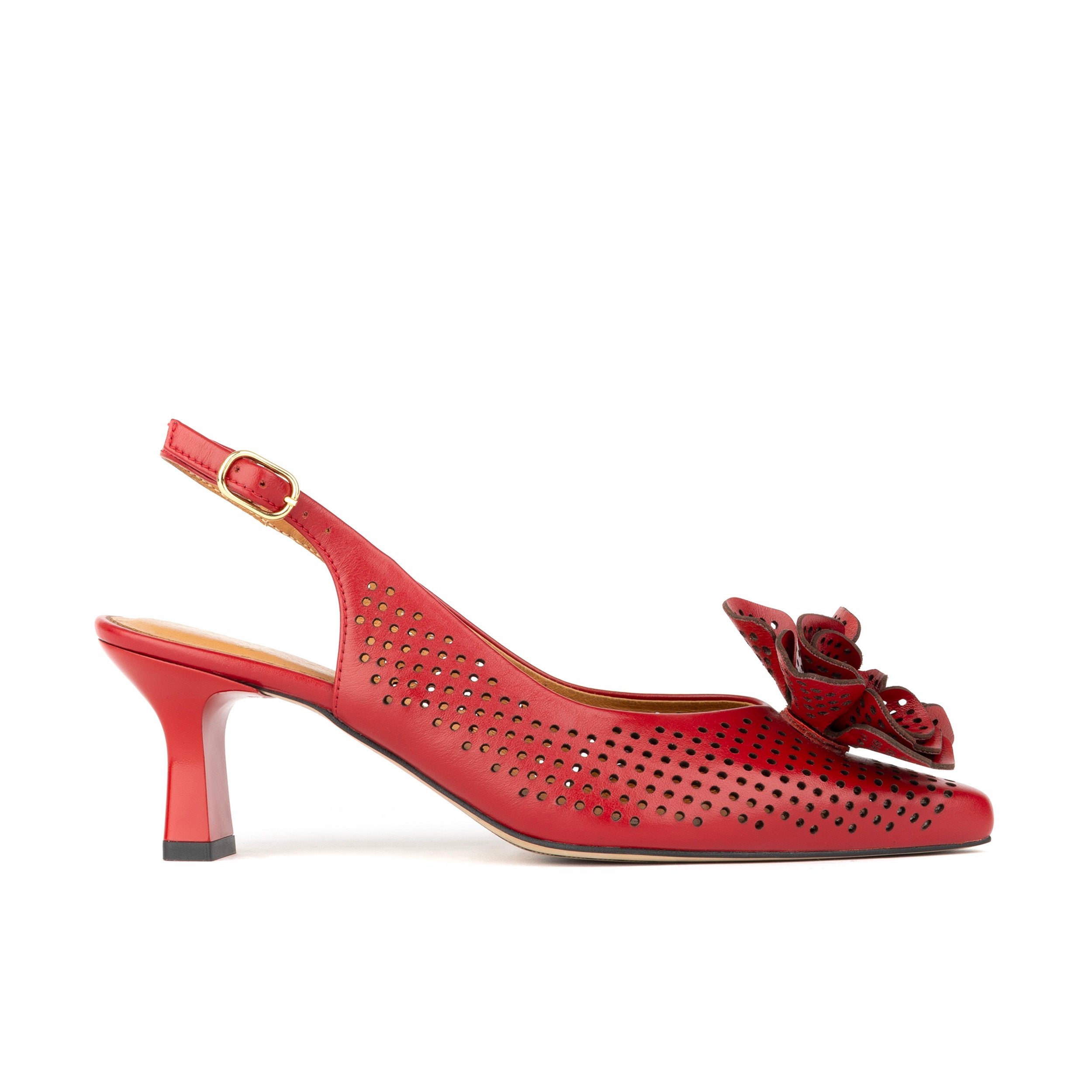 Florence - Red - Women's Leather Slingback Heel with Flower Detail