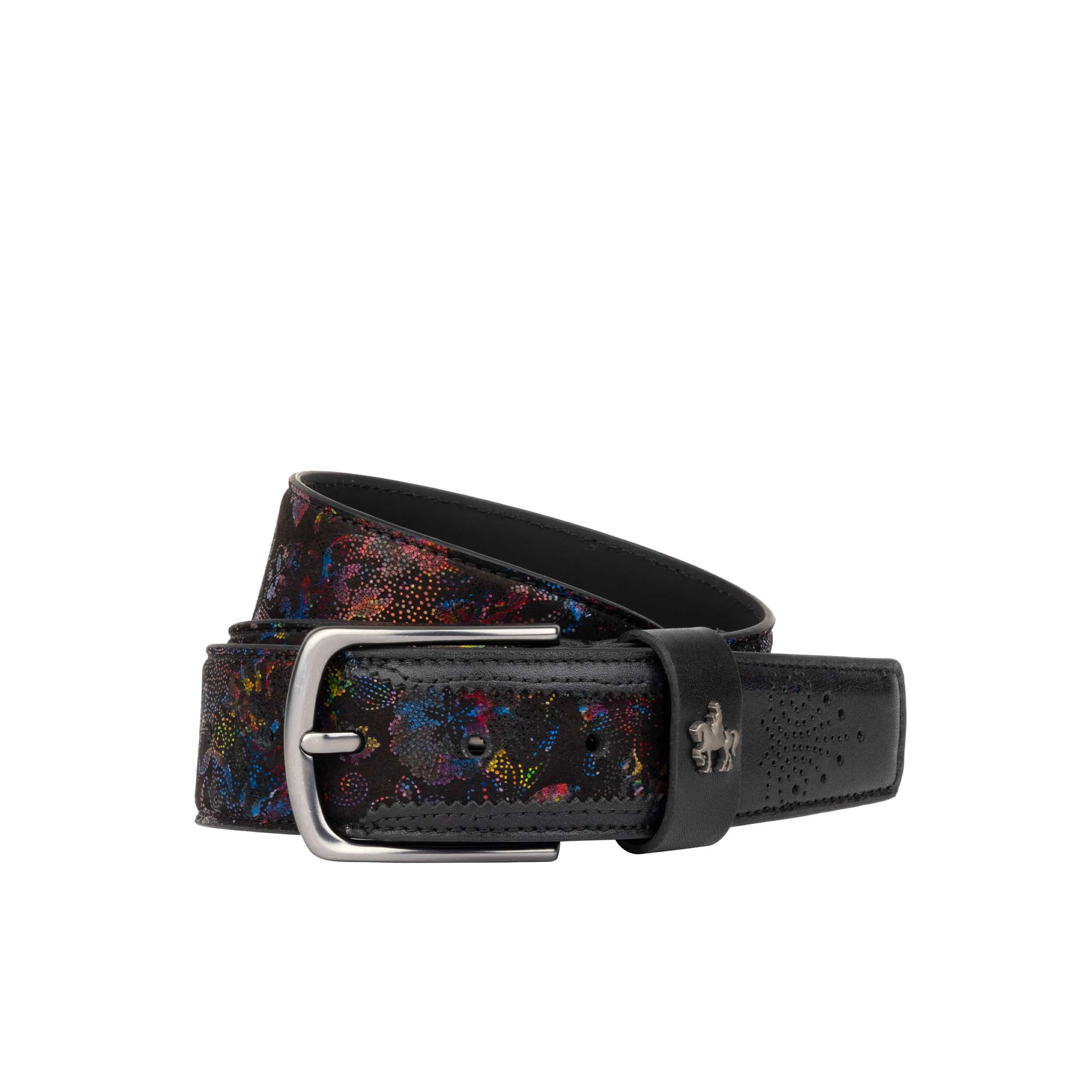 Alec - Black Flower - Men's dressy belt in flower patterned genuine leather