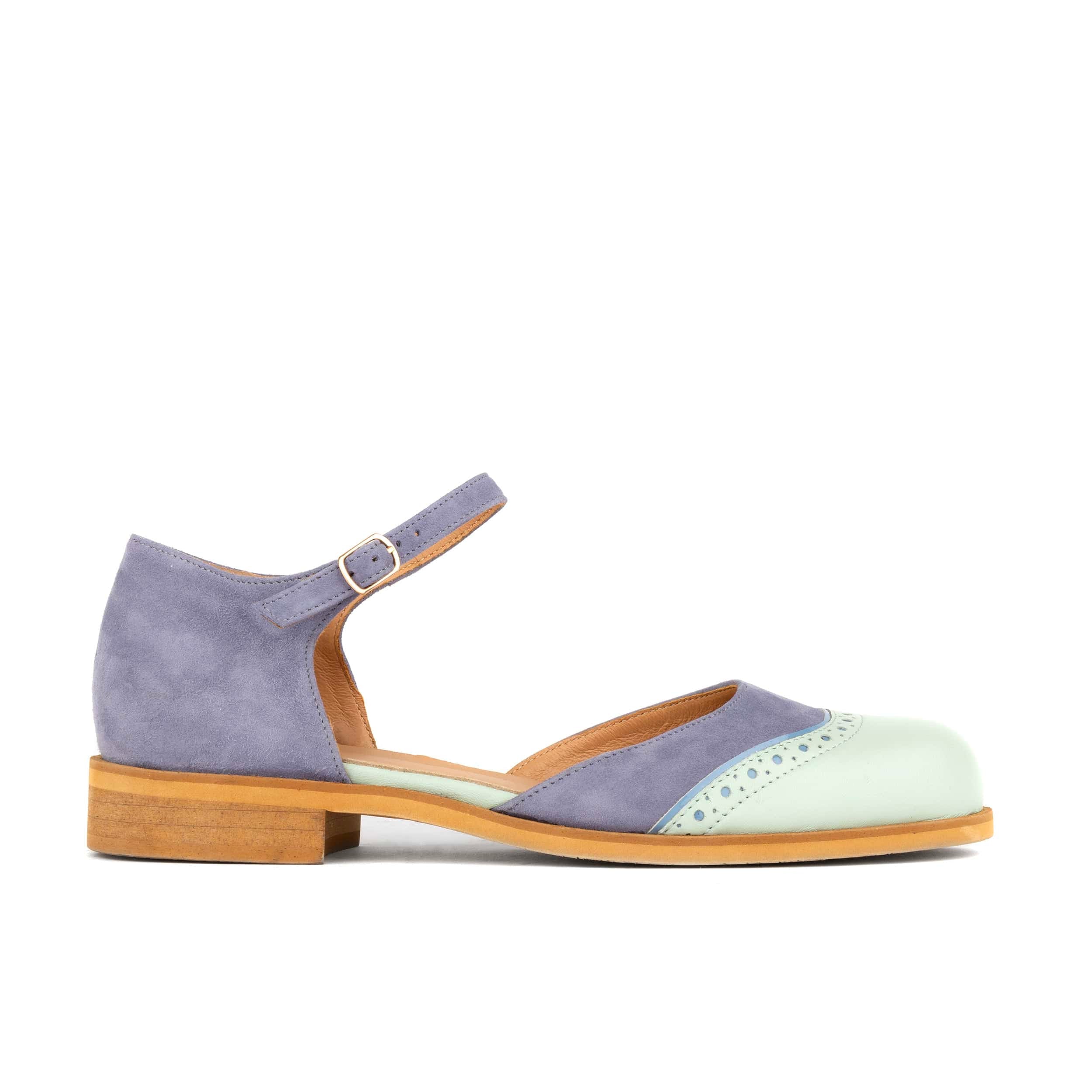 Gigot - Blue & Mint - Women's Closed Heel Round-Toe Leather Flat Sandal