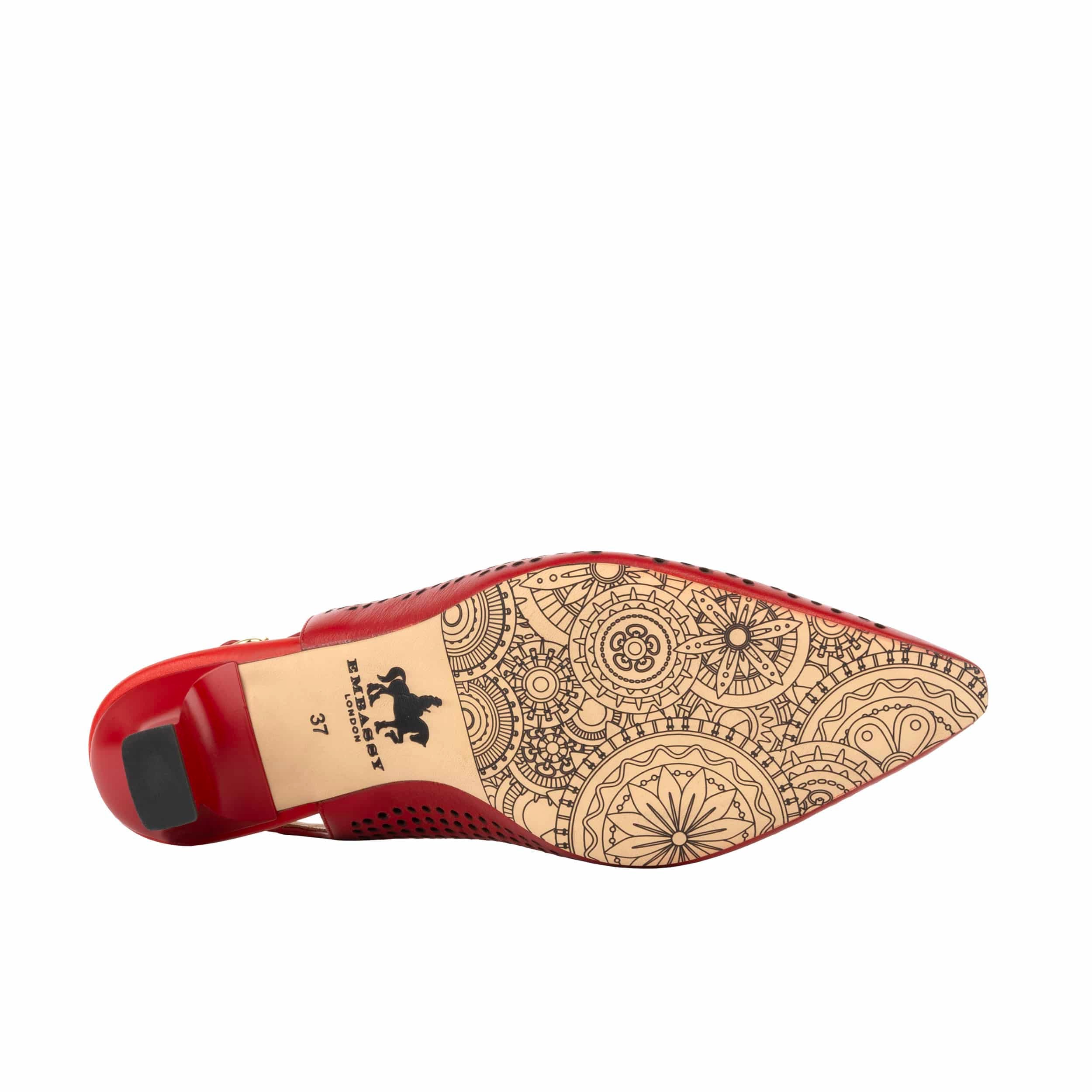 Florence - Red - Women's Leather Slingback Heel with Flower Detail
