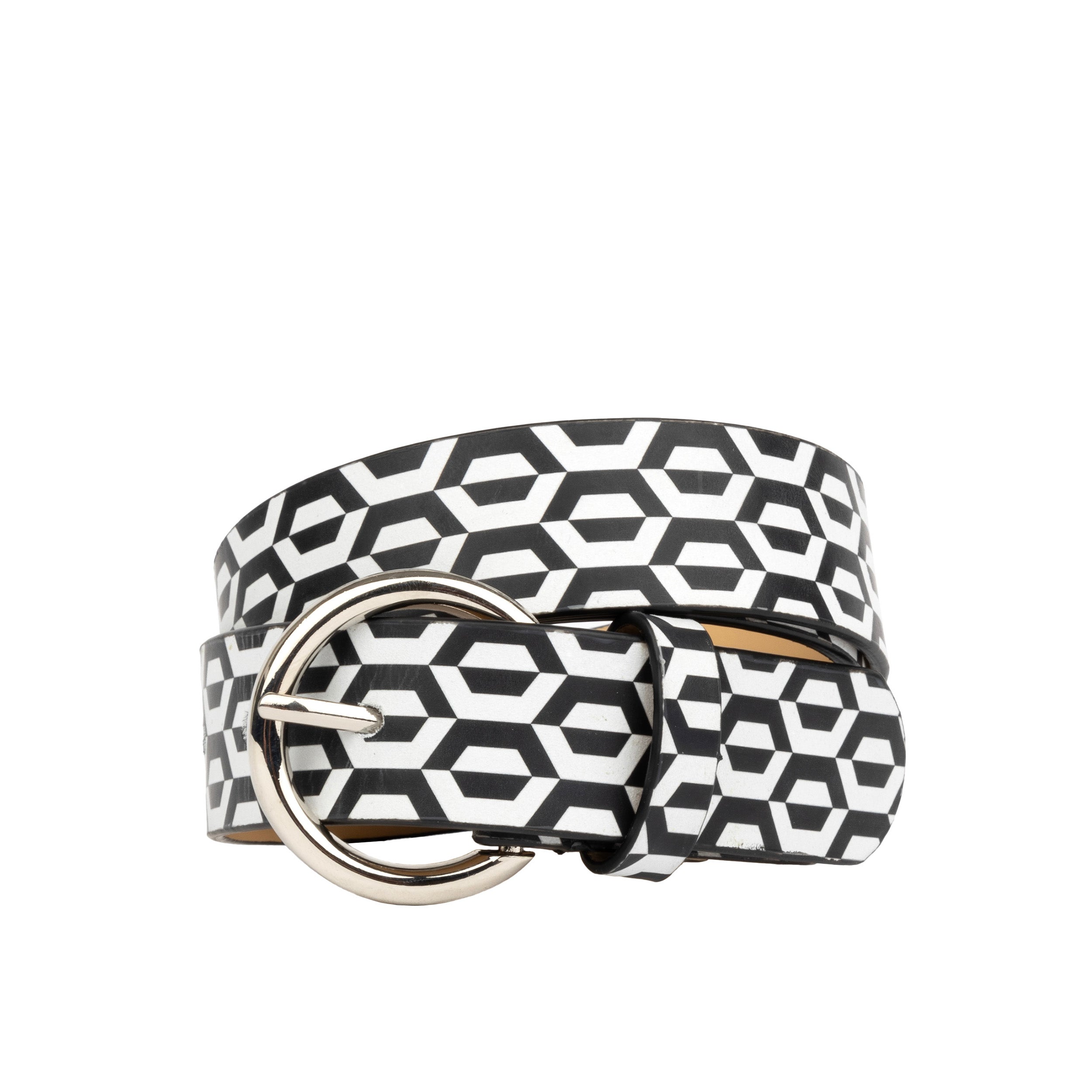 Emma - Black & White Hexa - Women's Italian leather belt