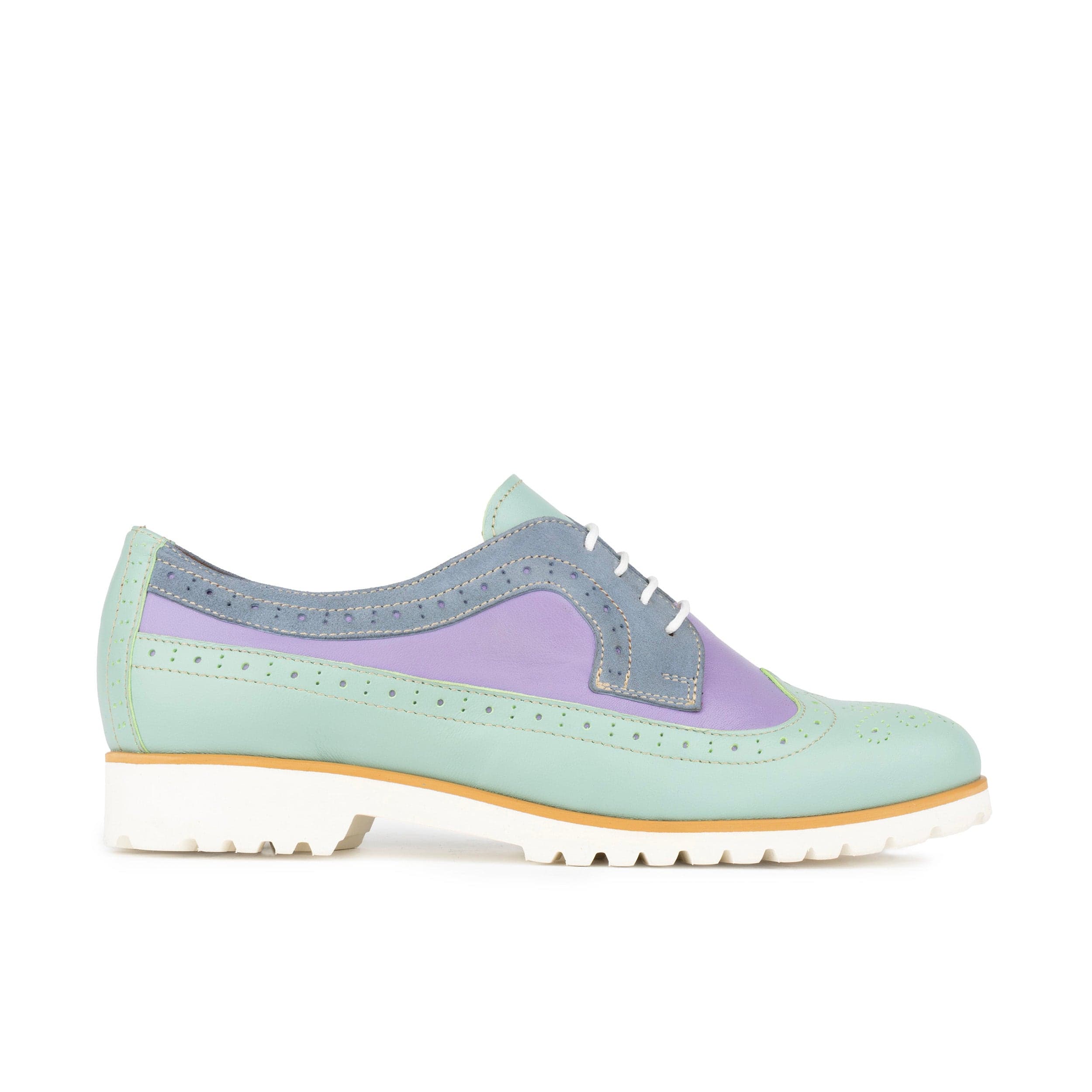 Sonnet - Purple & Mint - Women's leather shoe with lightweight white sole & broguing