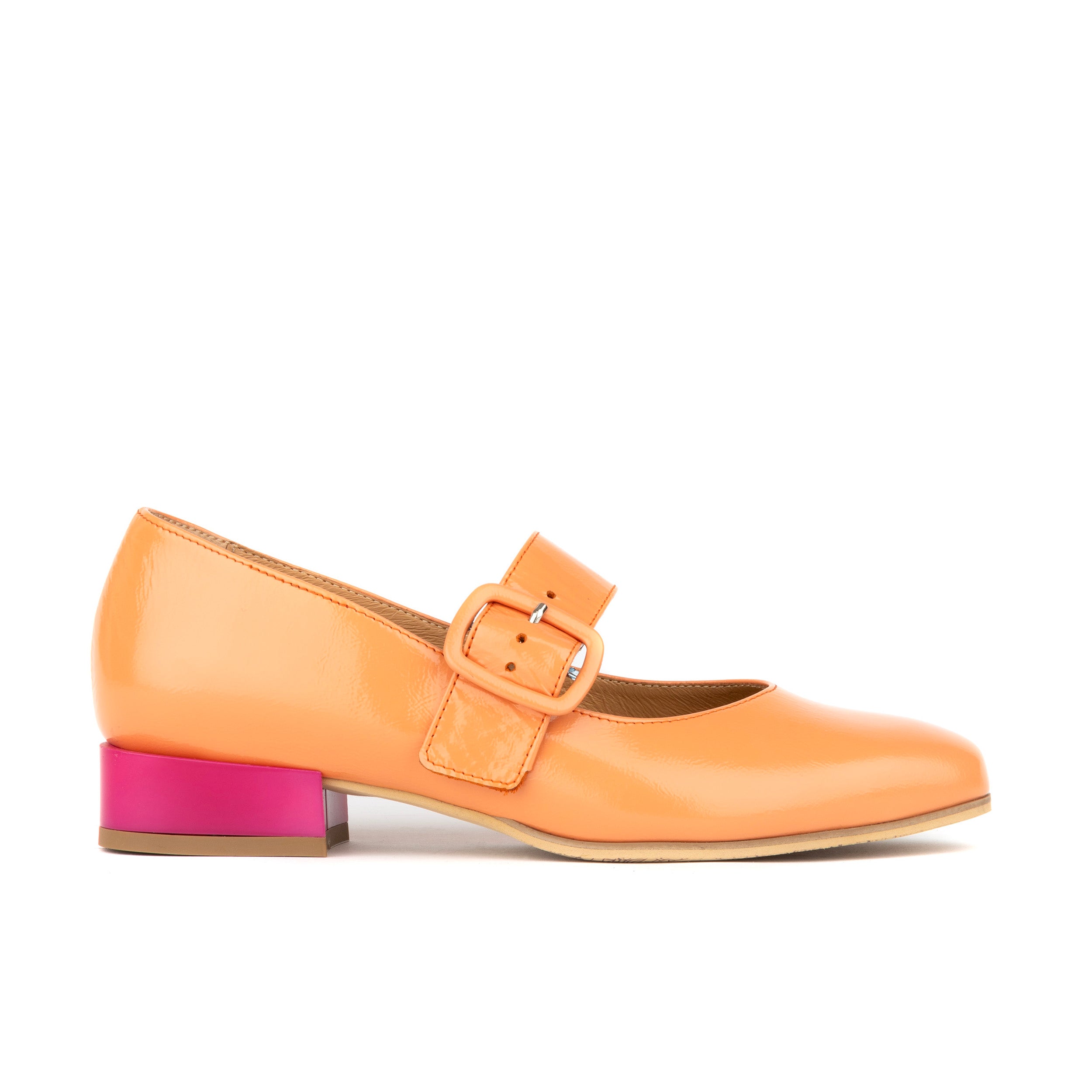 Bliss - Coral & Rose - Women's block heel square toe patent leather Mary-Jane
