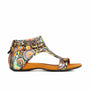 Downtown - Navy & Pink - Women's flat T-bar sandal with covered heel