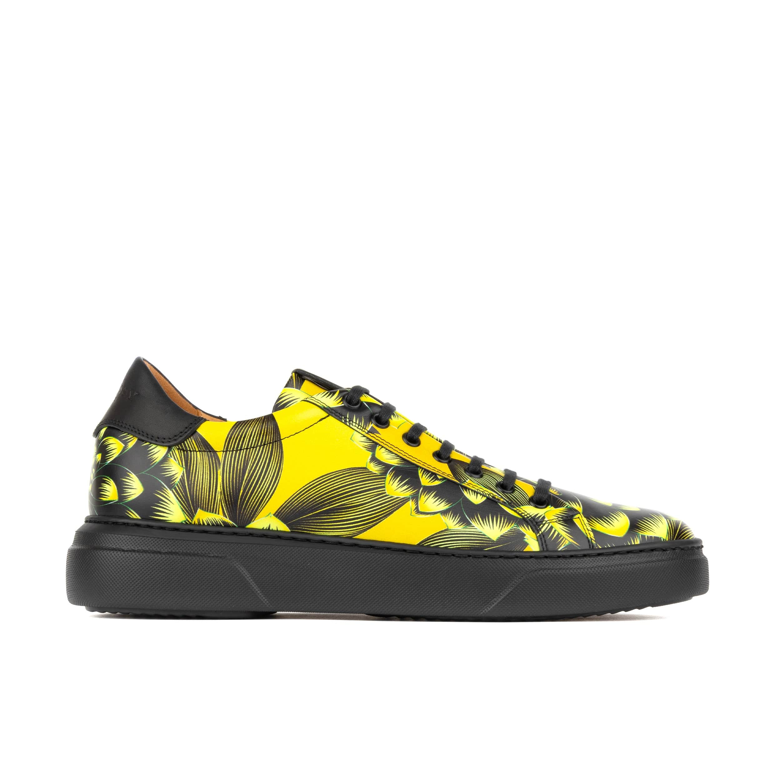 Exstatic Low - Yellow - Men's leather low top trainer in yellow flower print