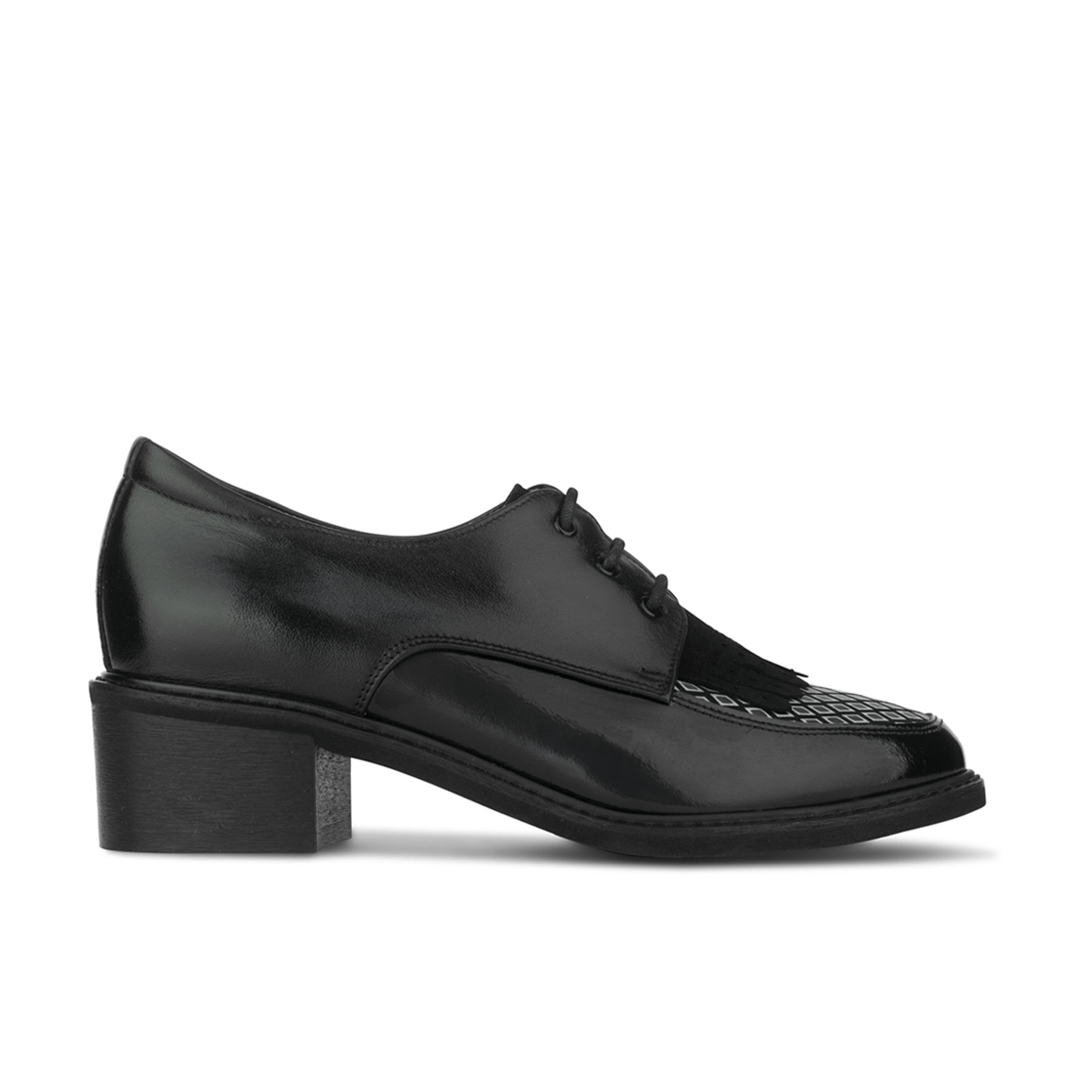 Retro Tone - Black & Grey Diamond - Women's leather lace-up with signature kiltie detail