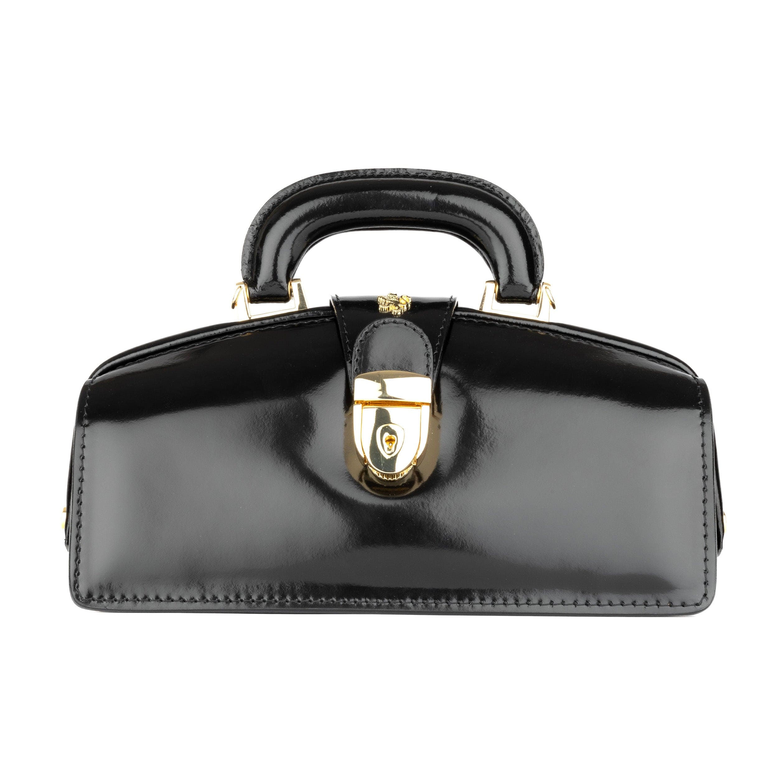Gazelle - Black - Women's patent bowling bag with handle and strap