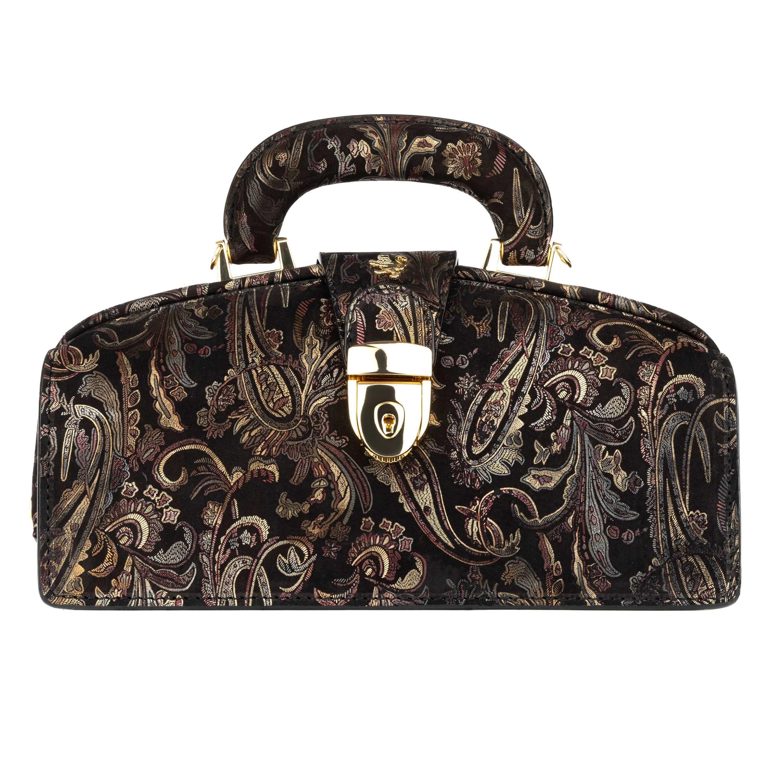 Gazelle - Black & Gold & Burgundy - Women’s patent leather top handle & crossbody bag