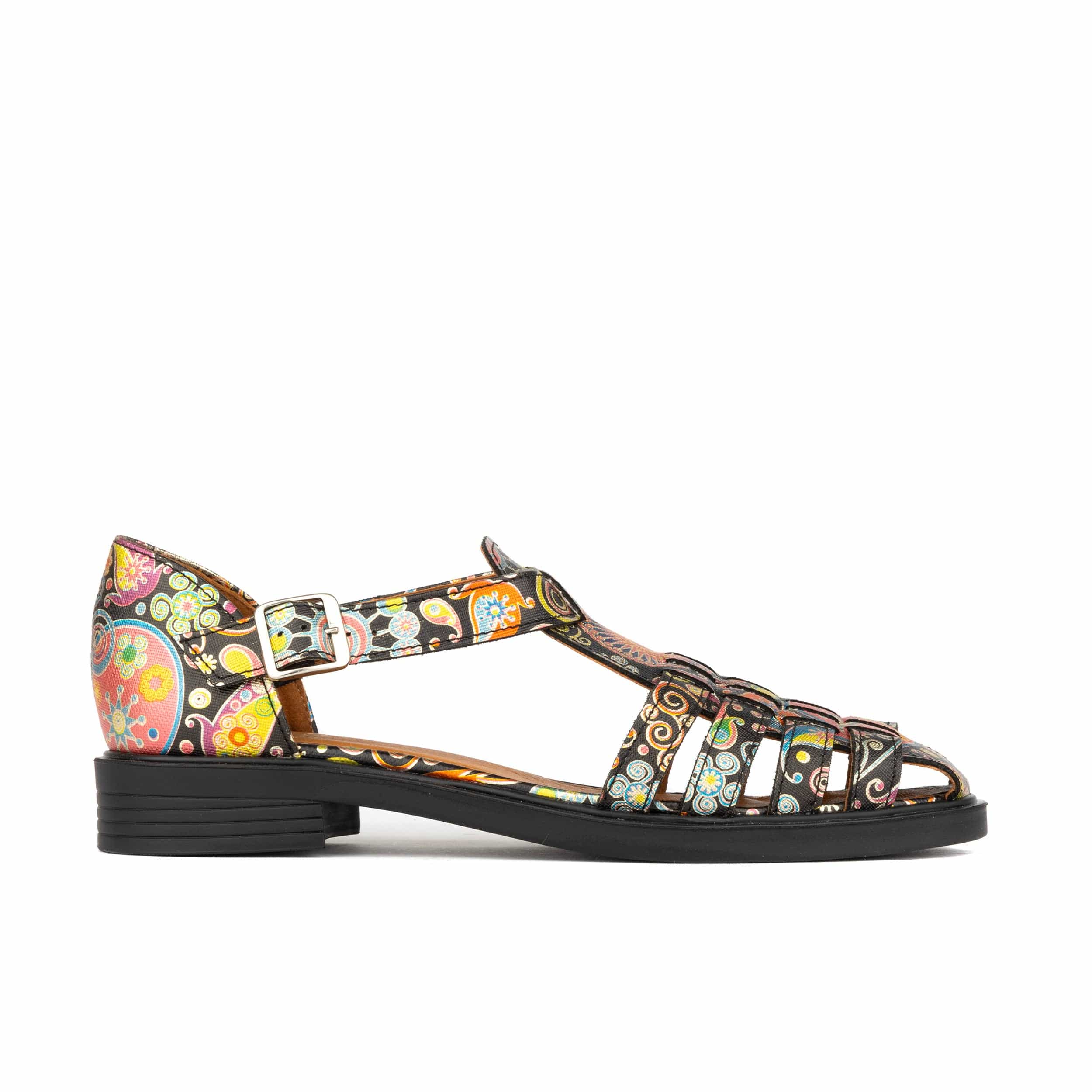 Sandy - Navy & Pink - Women's fishermen flat leather sandal with covered heel