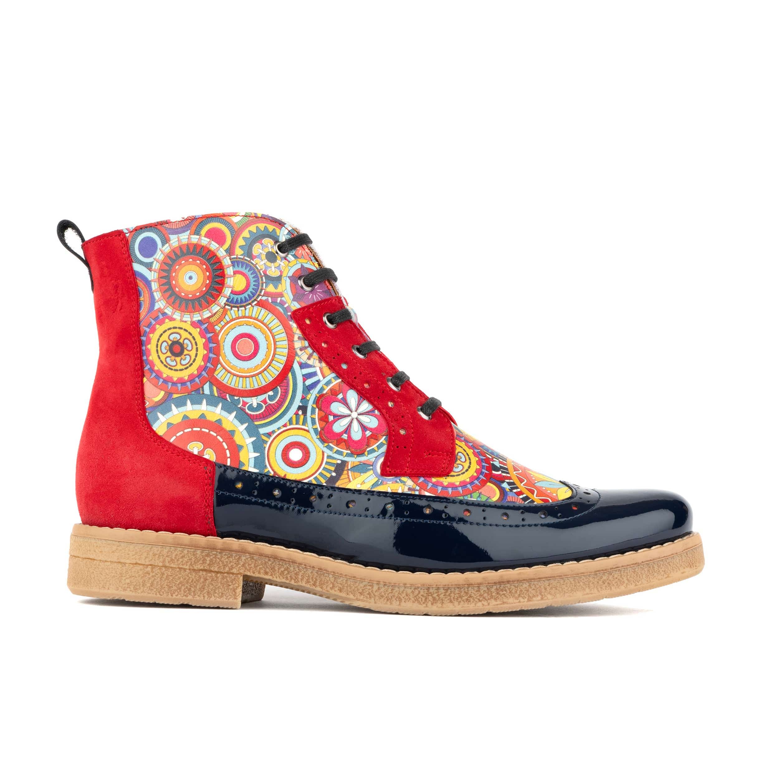 Hatter - Red Navy - Women's leather ankle boot with laces and zip