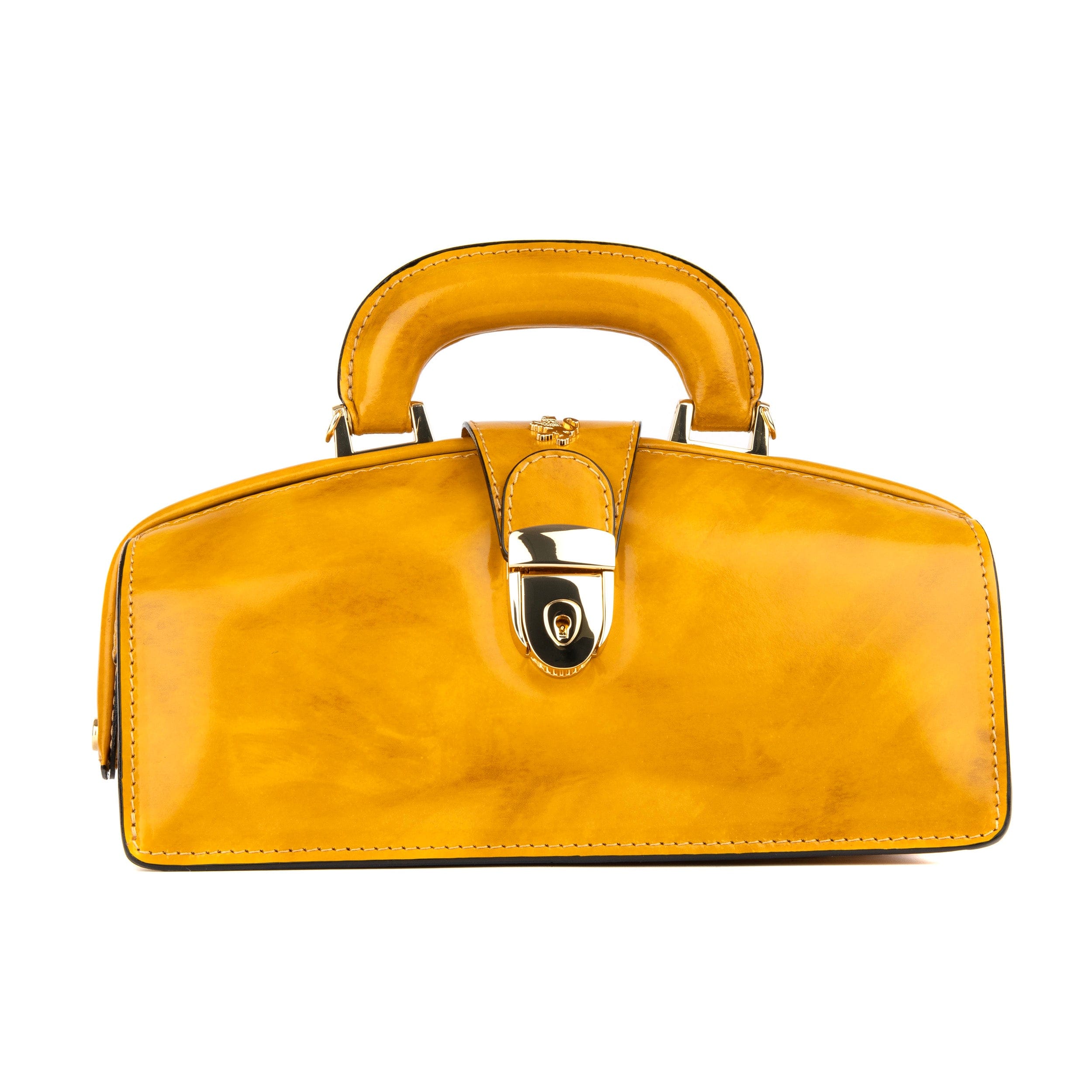 Gazelle - Mustard - Women's patent bowling bag with handle and strap