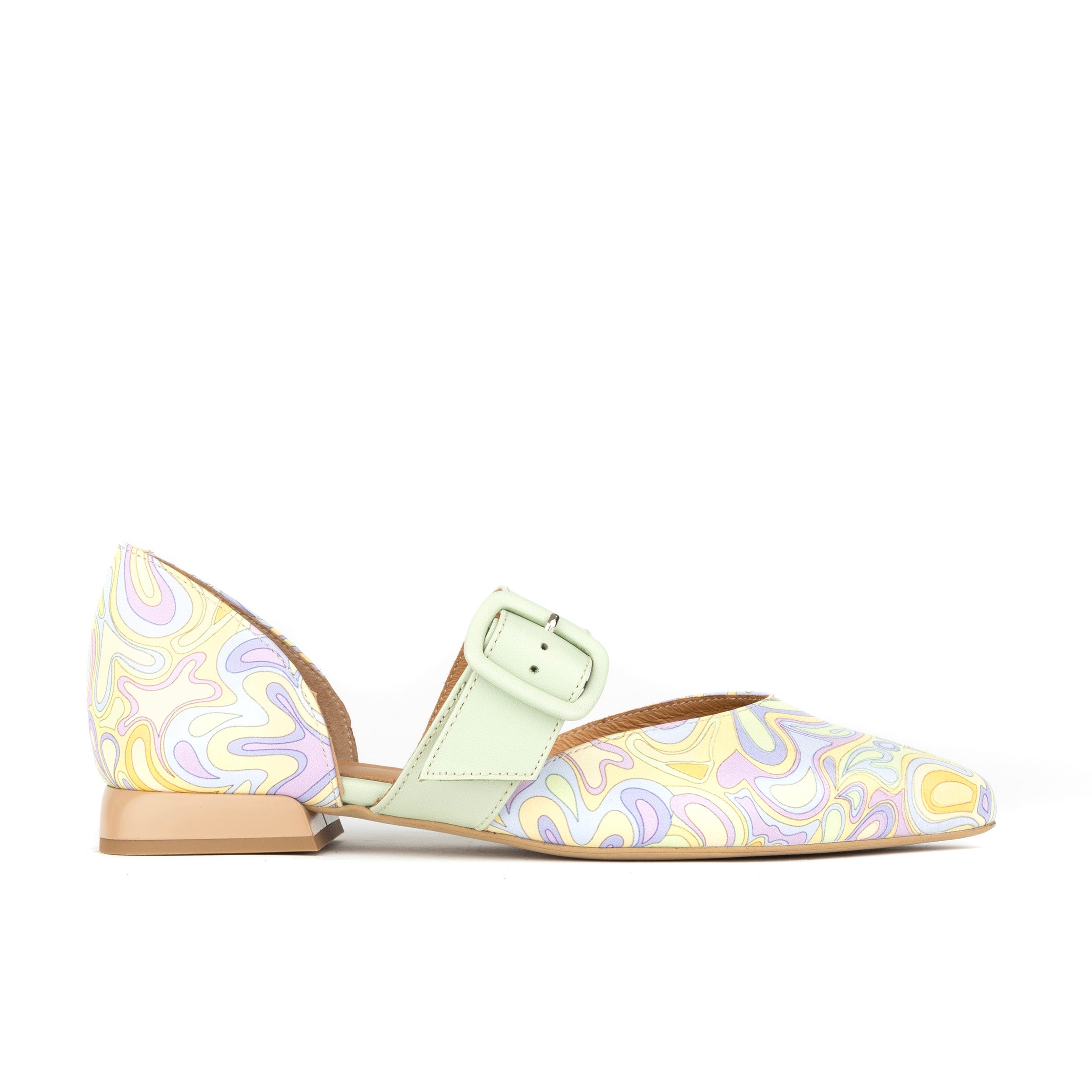 Lush - Pastel Mint Multi - Women's leather pointed ballet pump with buckle strap