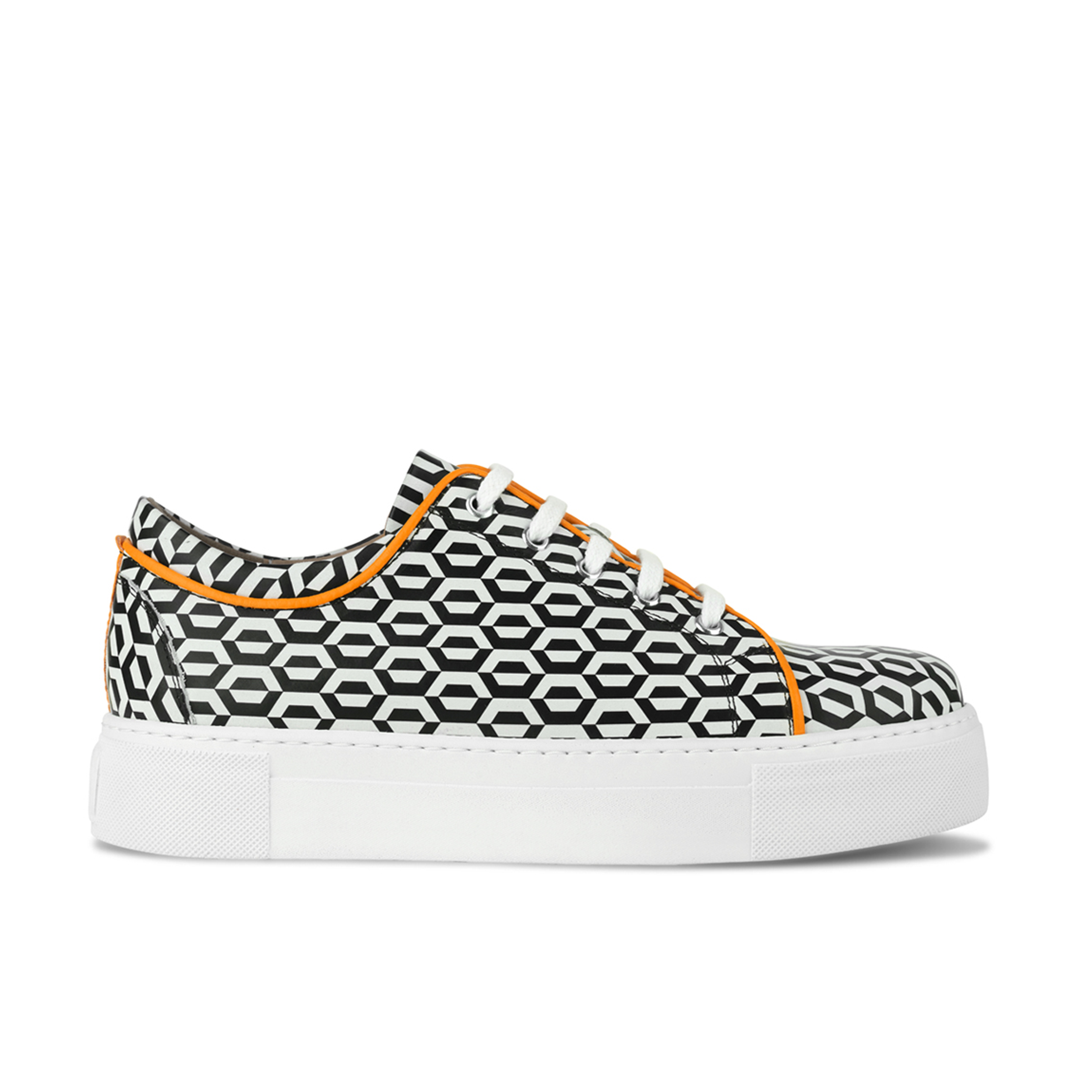 Camila - Orange & Hexa Print - Women’s Chunky Leather Platform Trainer