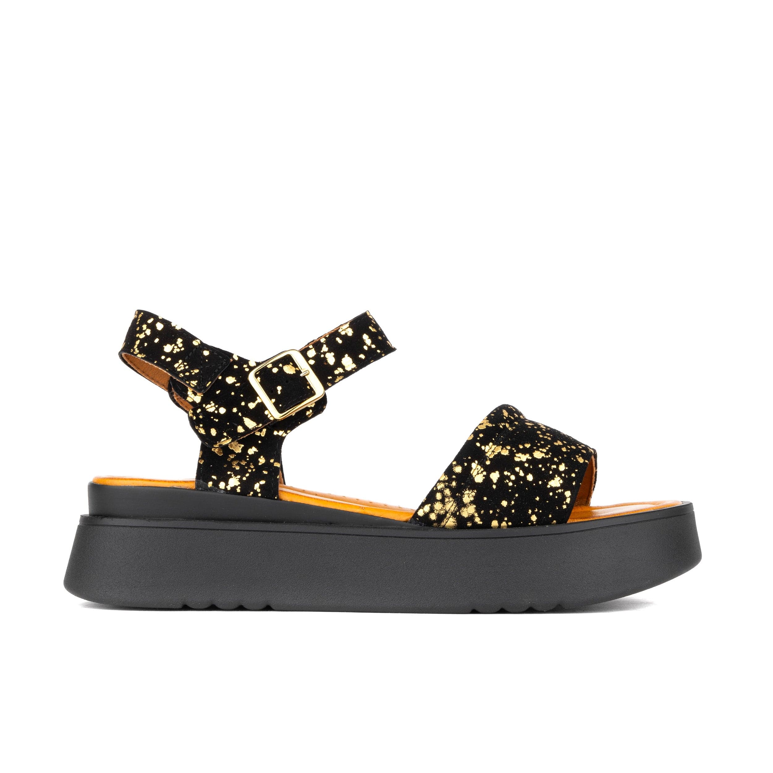 Amalfi - Black Gold Drops - Women's 1.3 inch flatform strappy leather chunky sandal