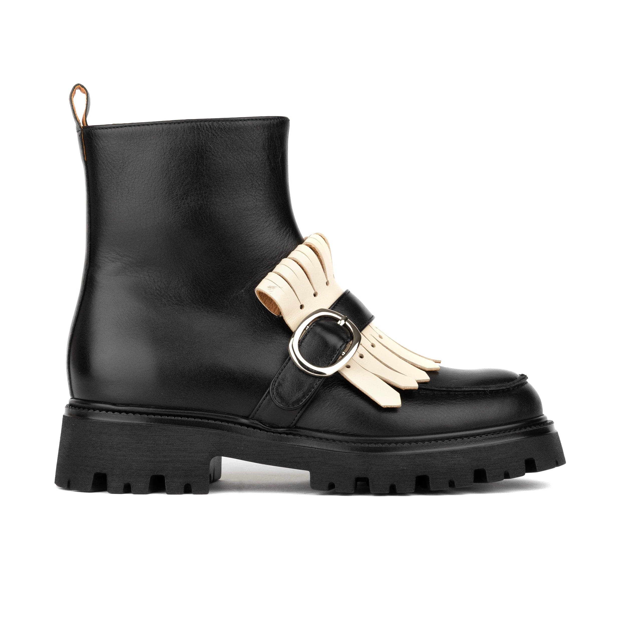 Dominus - Black & White - Fringed Monk Strap Ankle Boot