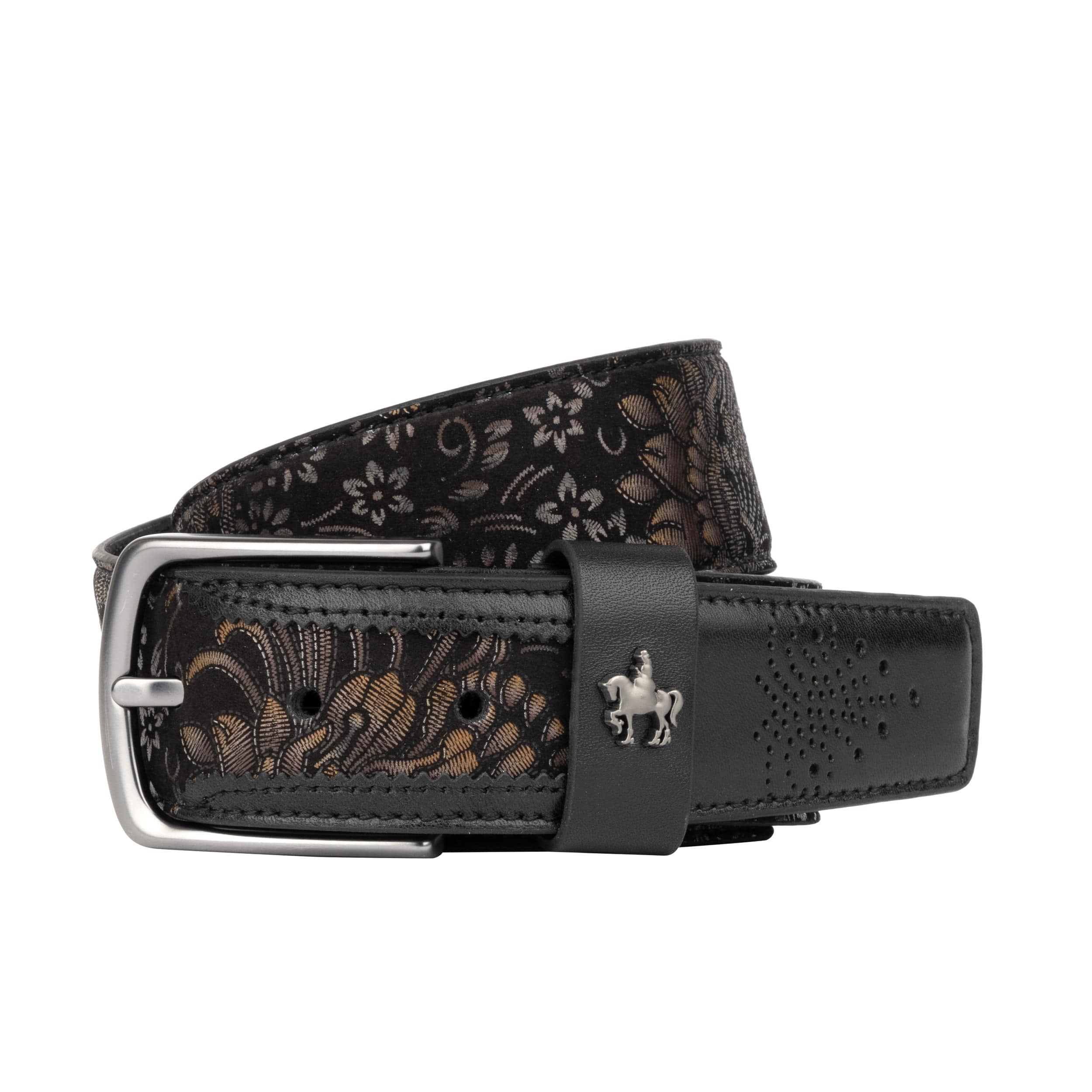 Alec - Black Gold - Men's quality leather belt with dark silver metal buckle