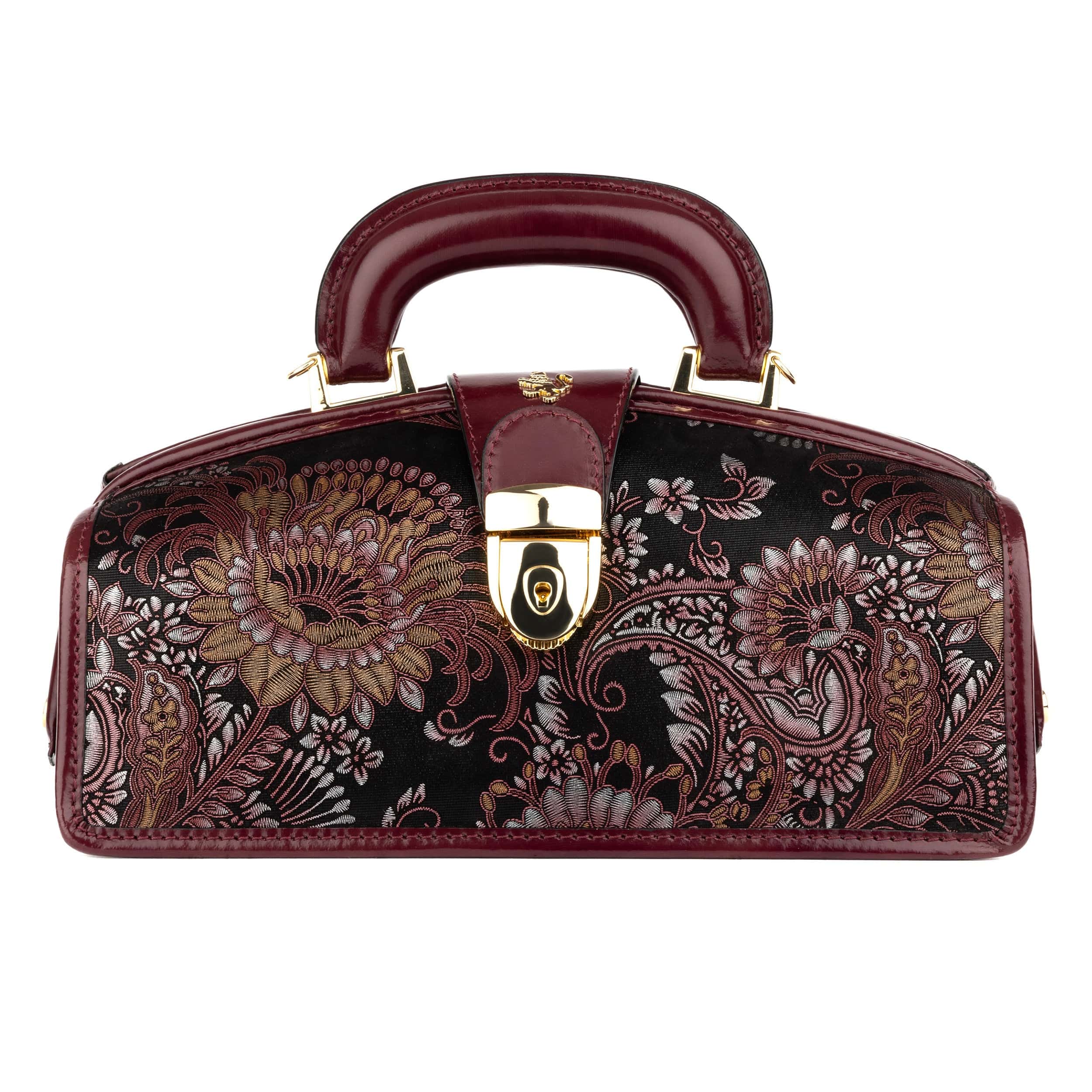 Gazelle - Floral & Burgundy - Women’s patent leather top handle & crossbody bag