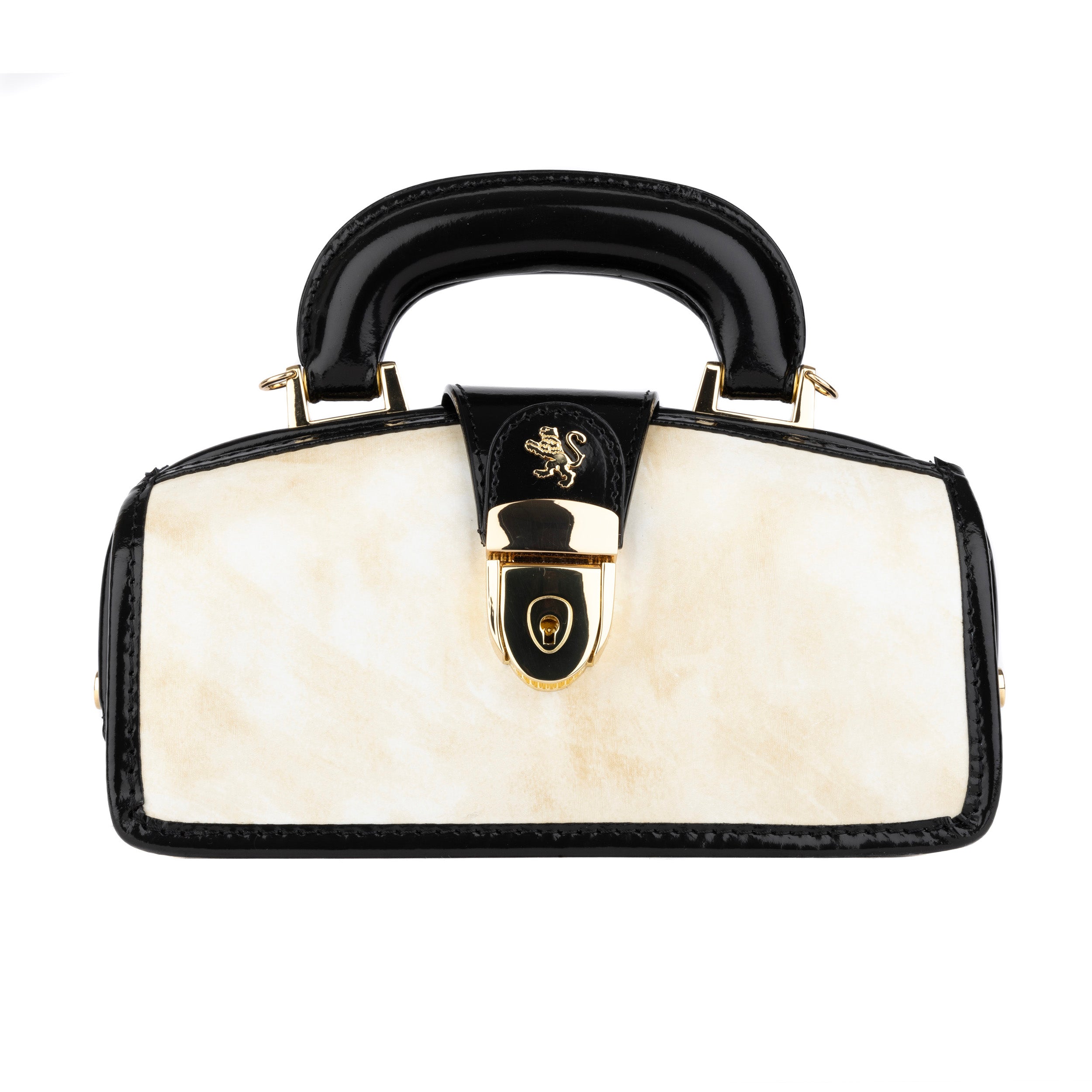 Gazelle Mini - White & Black - Women’s mini patent leather top handle & crossbody bag