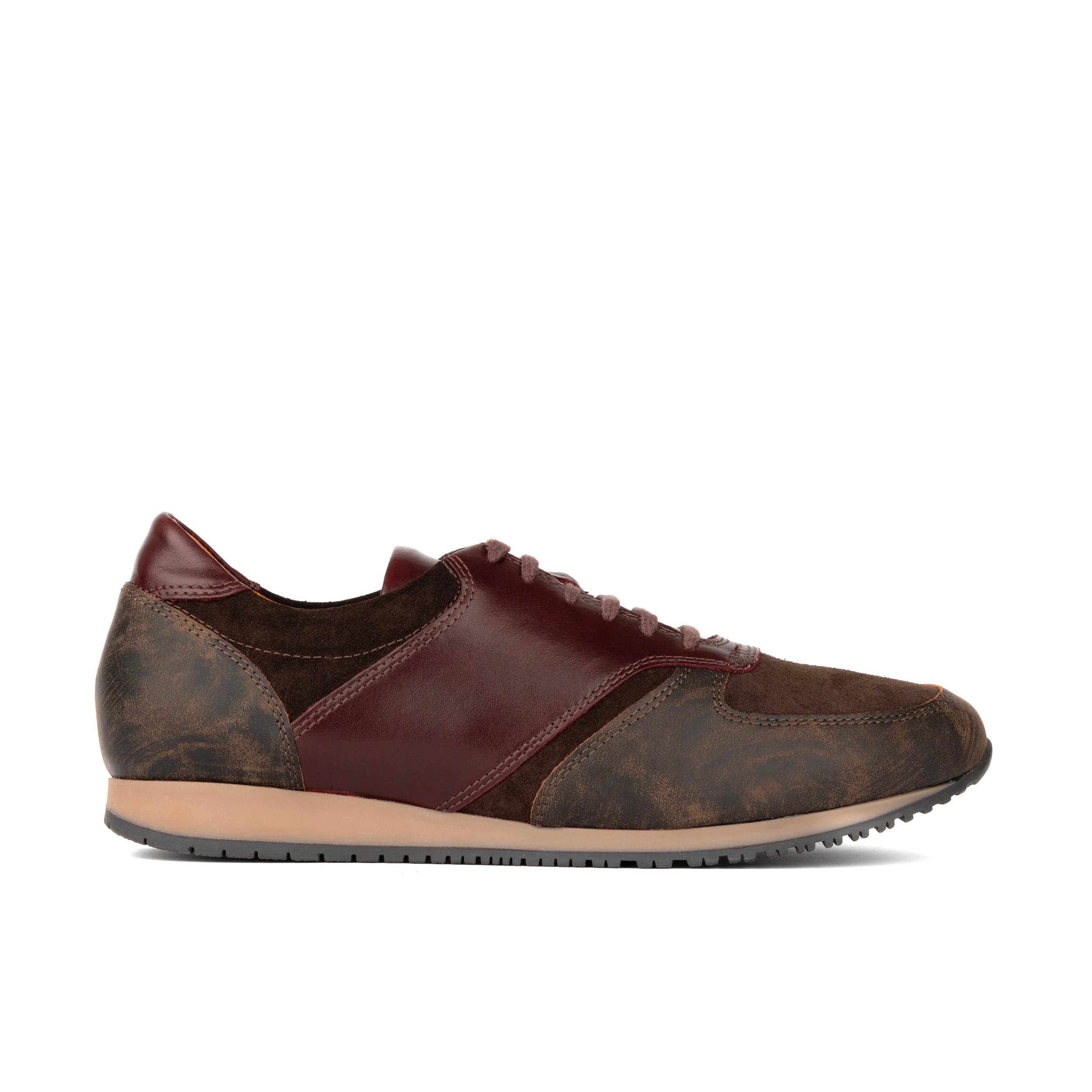 San Francisco - Brown & Burgundy - Men's lace-up leather & suede trainer