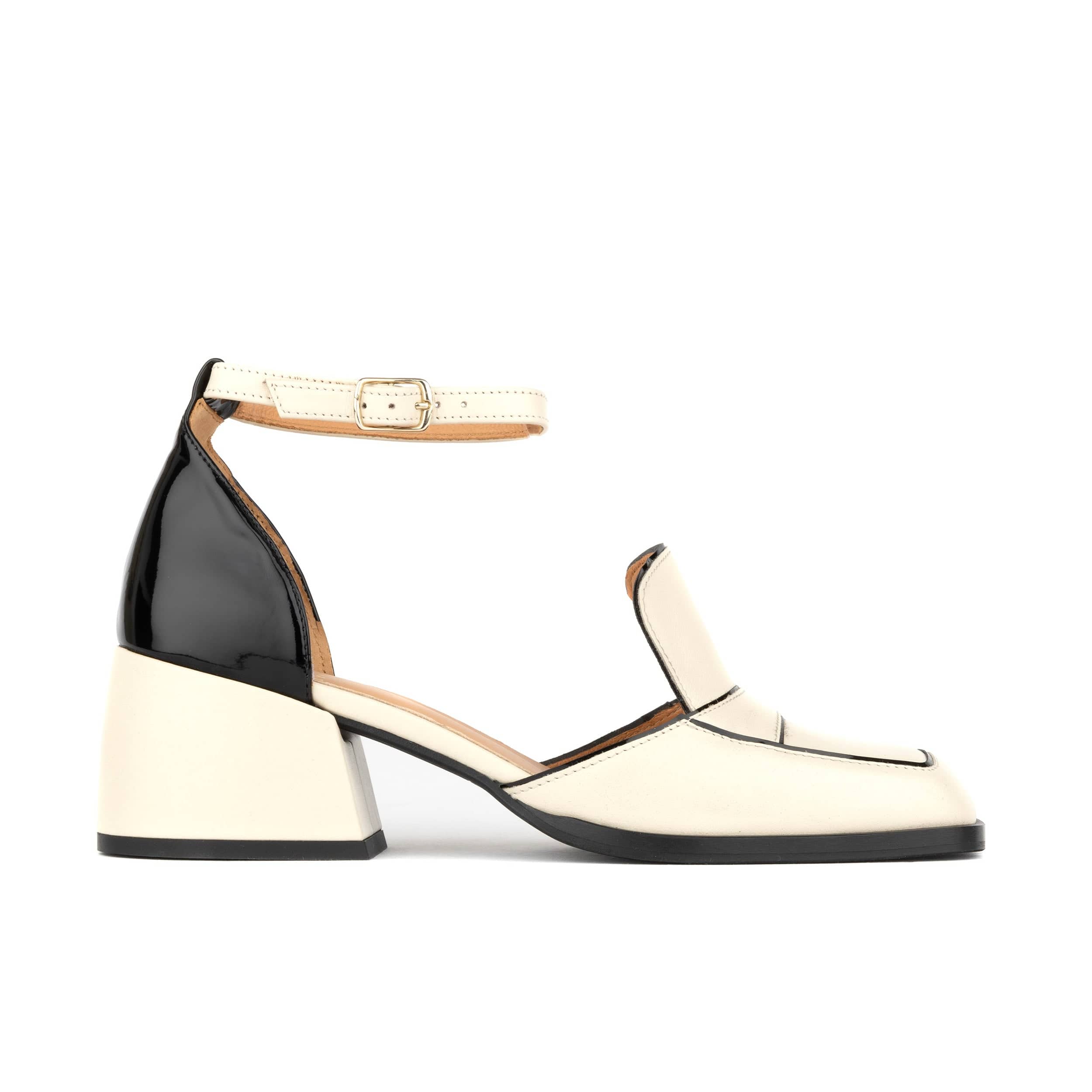 Mayfair - Cream & Black - Women's leather square closed toe 2 inch heel sandal