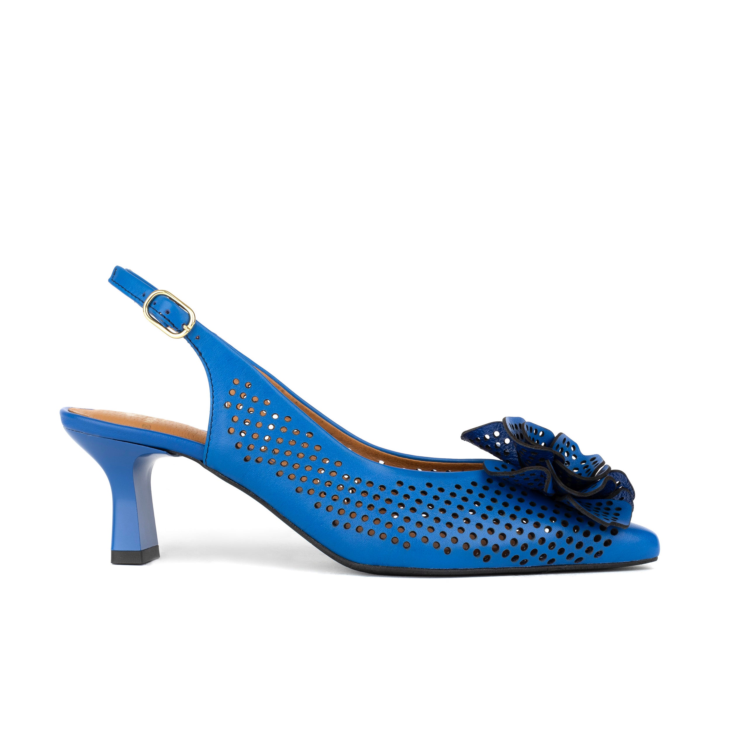 Florence - Vibrant Blue - Women's Leather Slingback Heel with Flower Detail