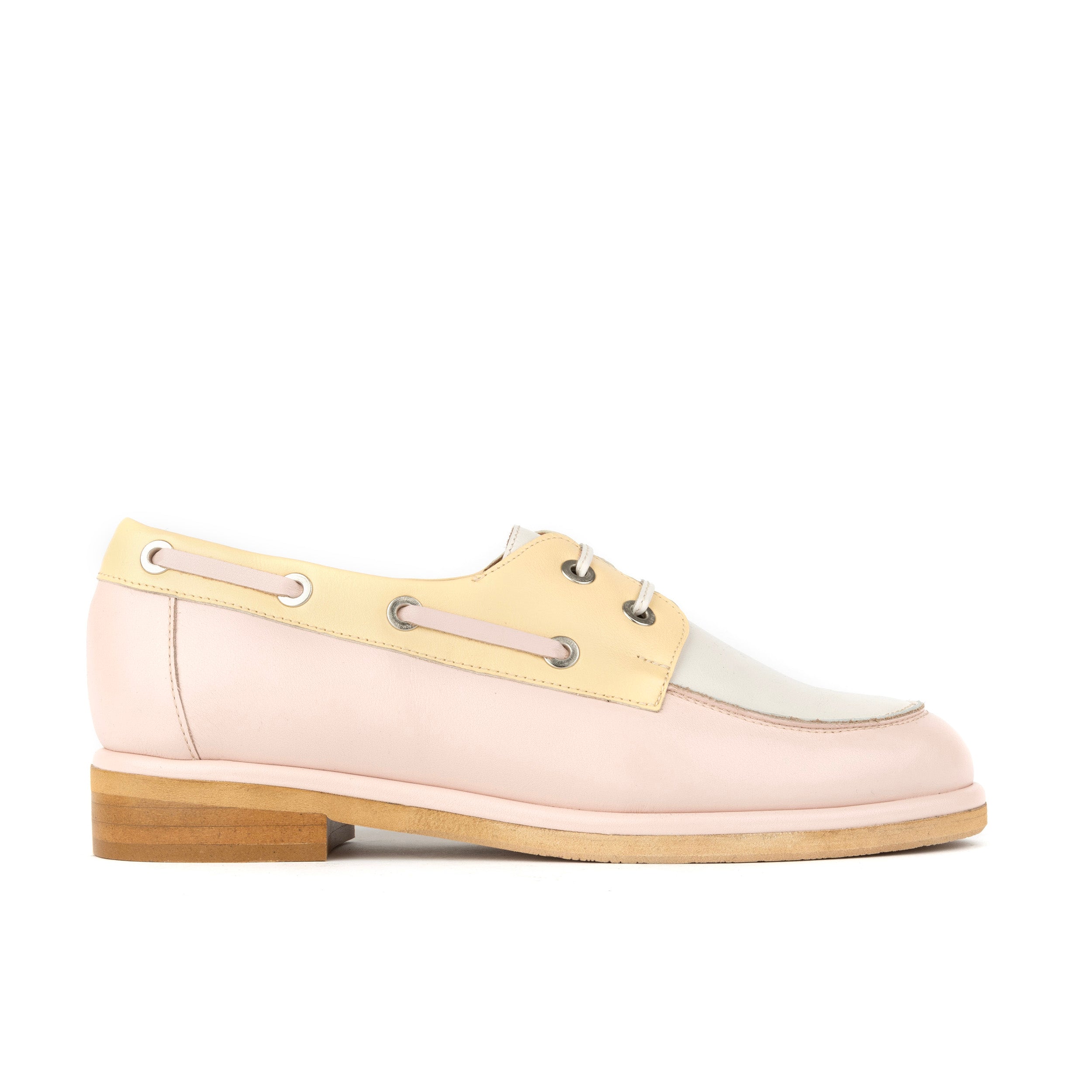 Boatie - Yellow & Cream & Pink - Women's Leather Boat Shoe