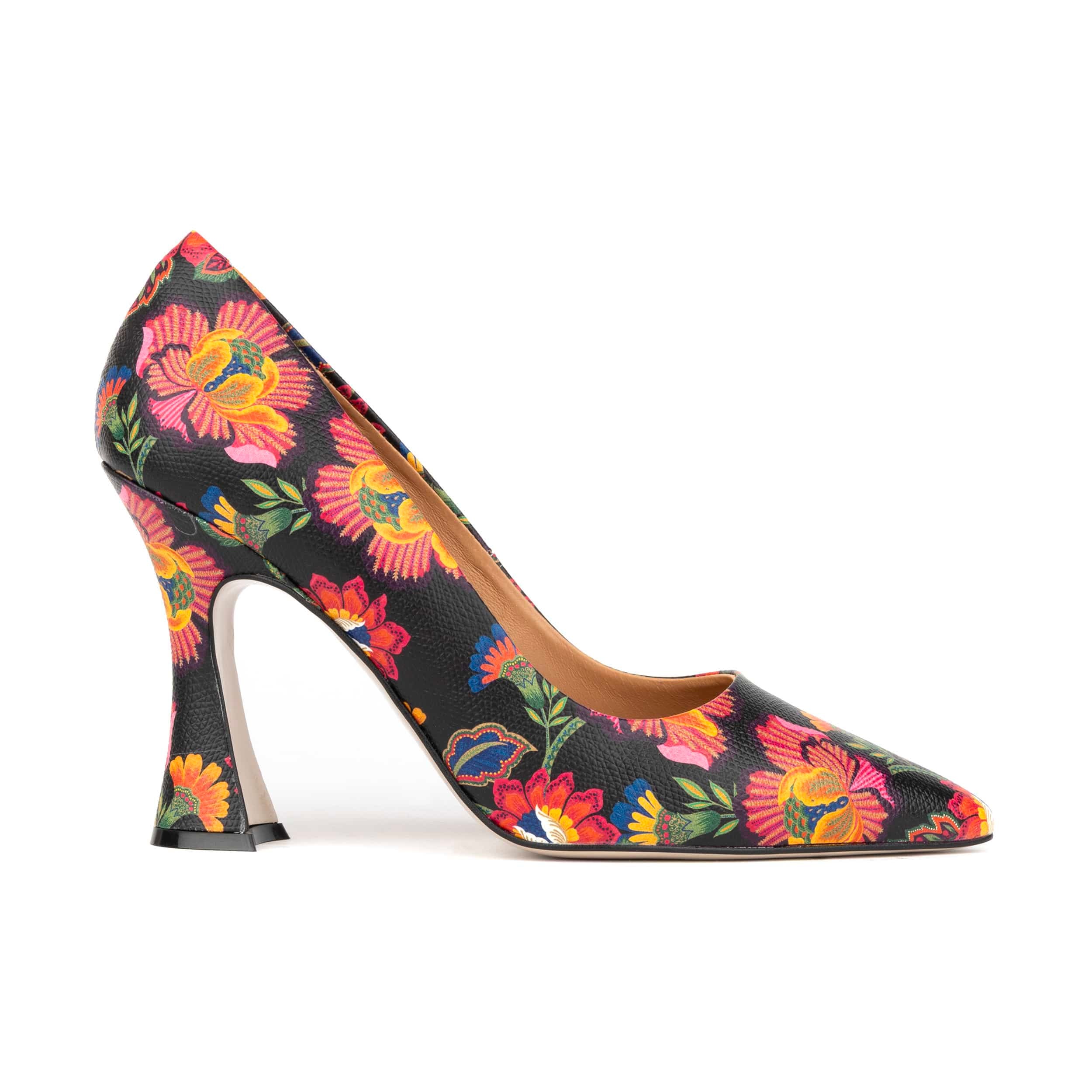 Emily Hollywood - Red Flowers - Women's pointy 4 inch multicolour leather pump