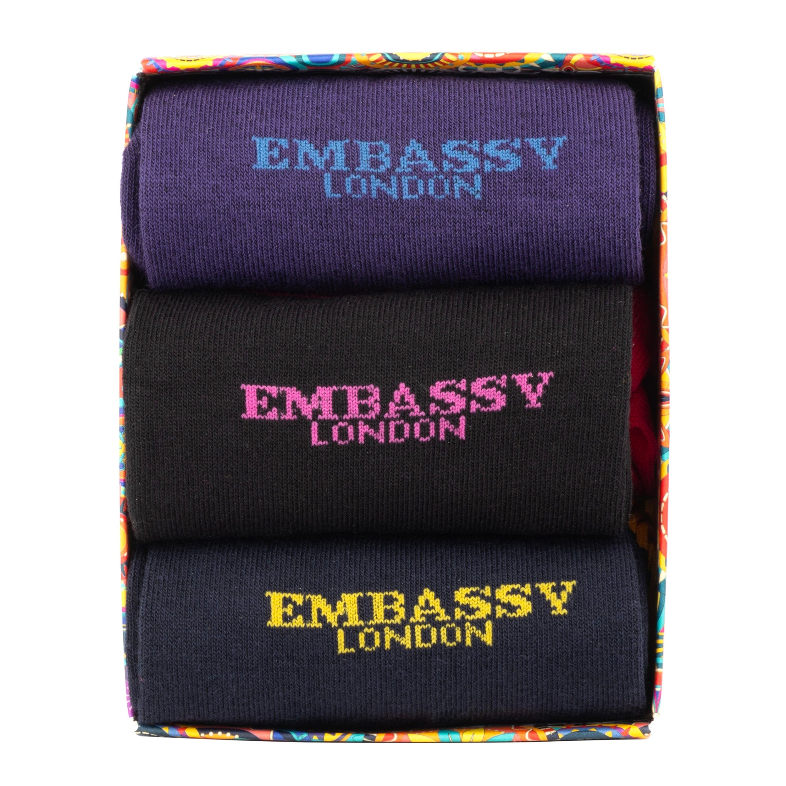 Socktopus - Embassy Mix - Women's 3 pack cotton socks size UK 3 to 7 in brand emblem