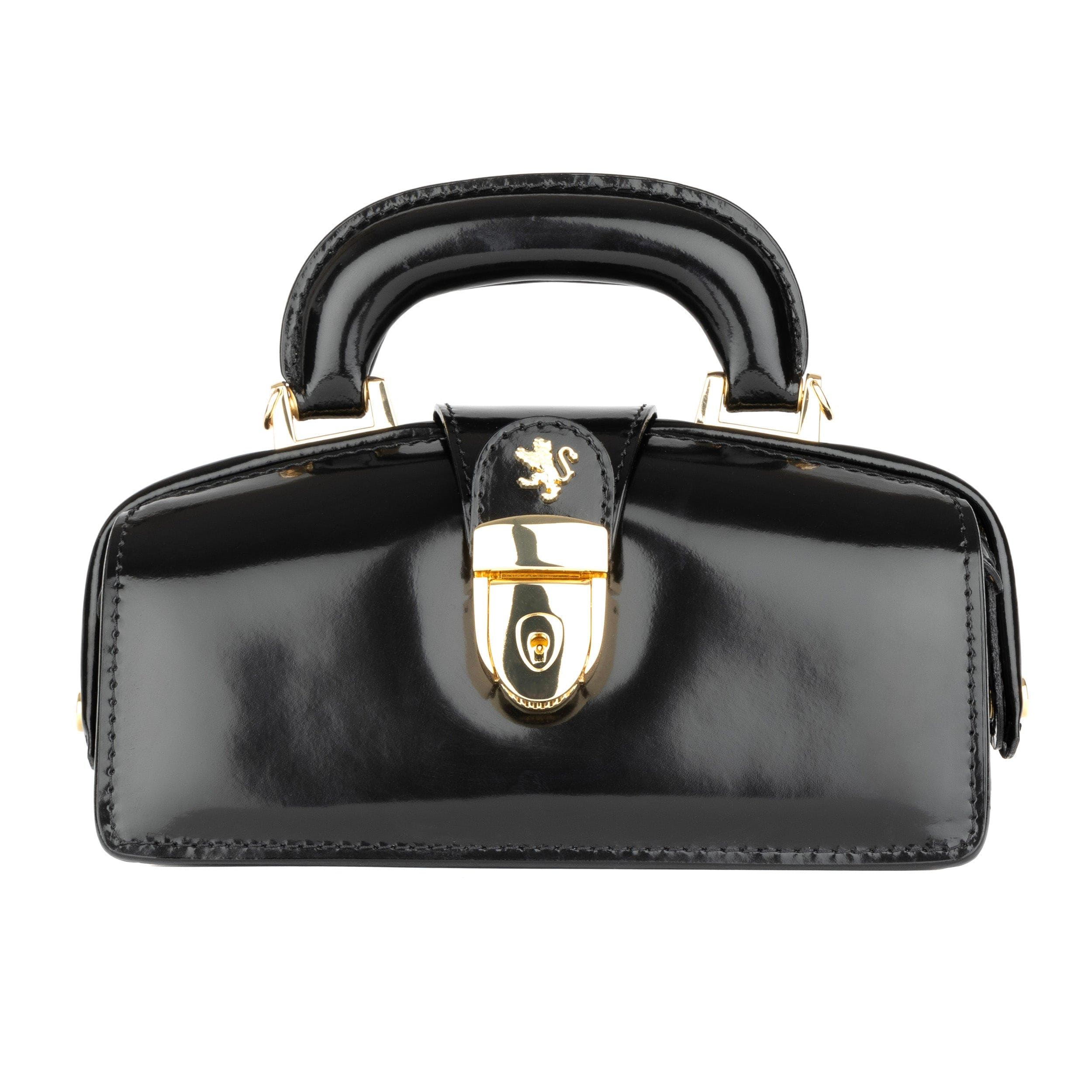 Gazelle Mini - Gold & Black - Women's mini patent bowling bag with handle and strap