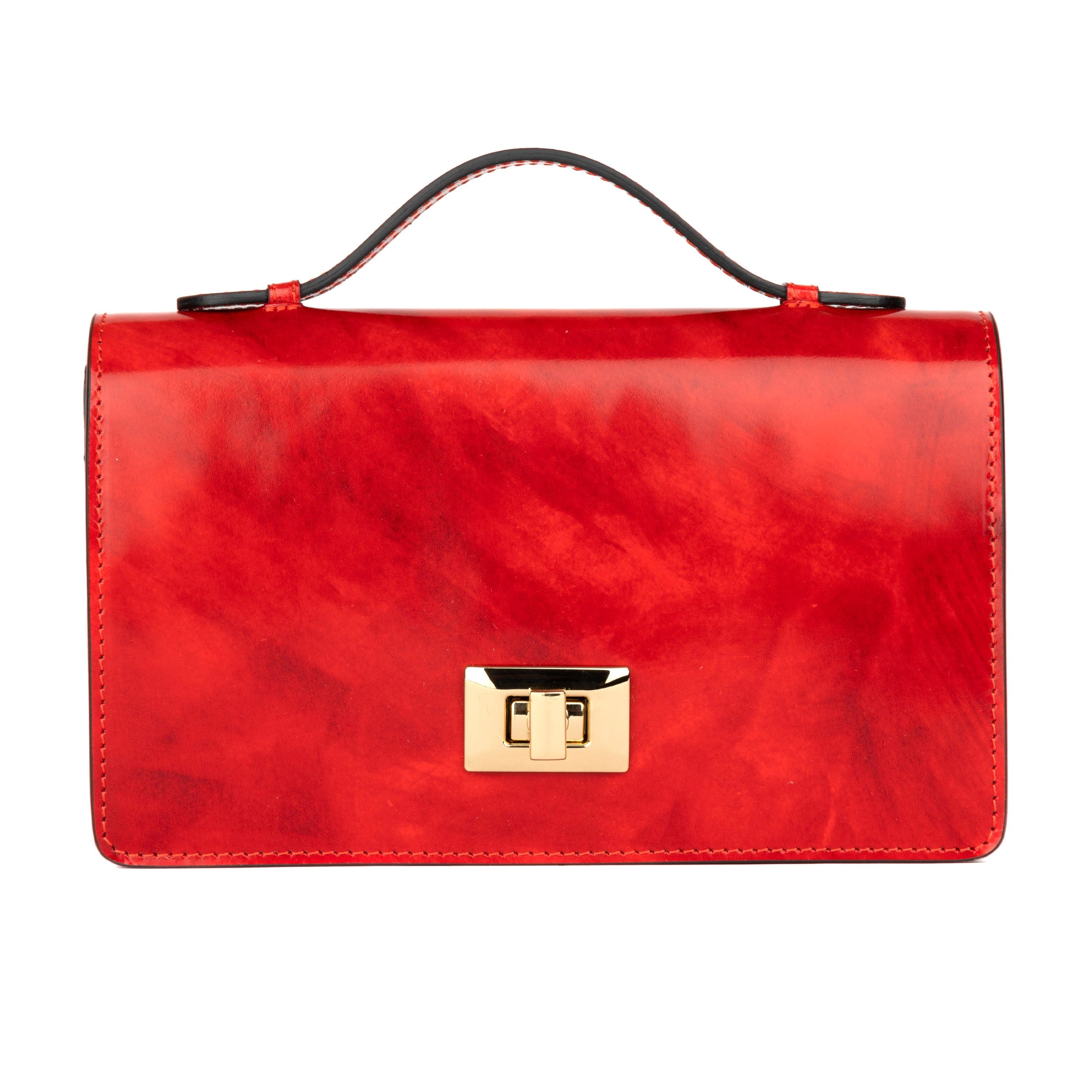 Envy - Red - Women's leather flap clutch bag with strap