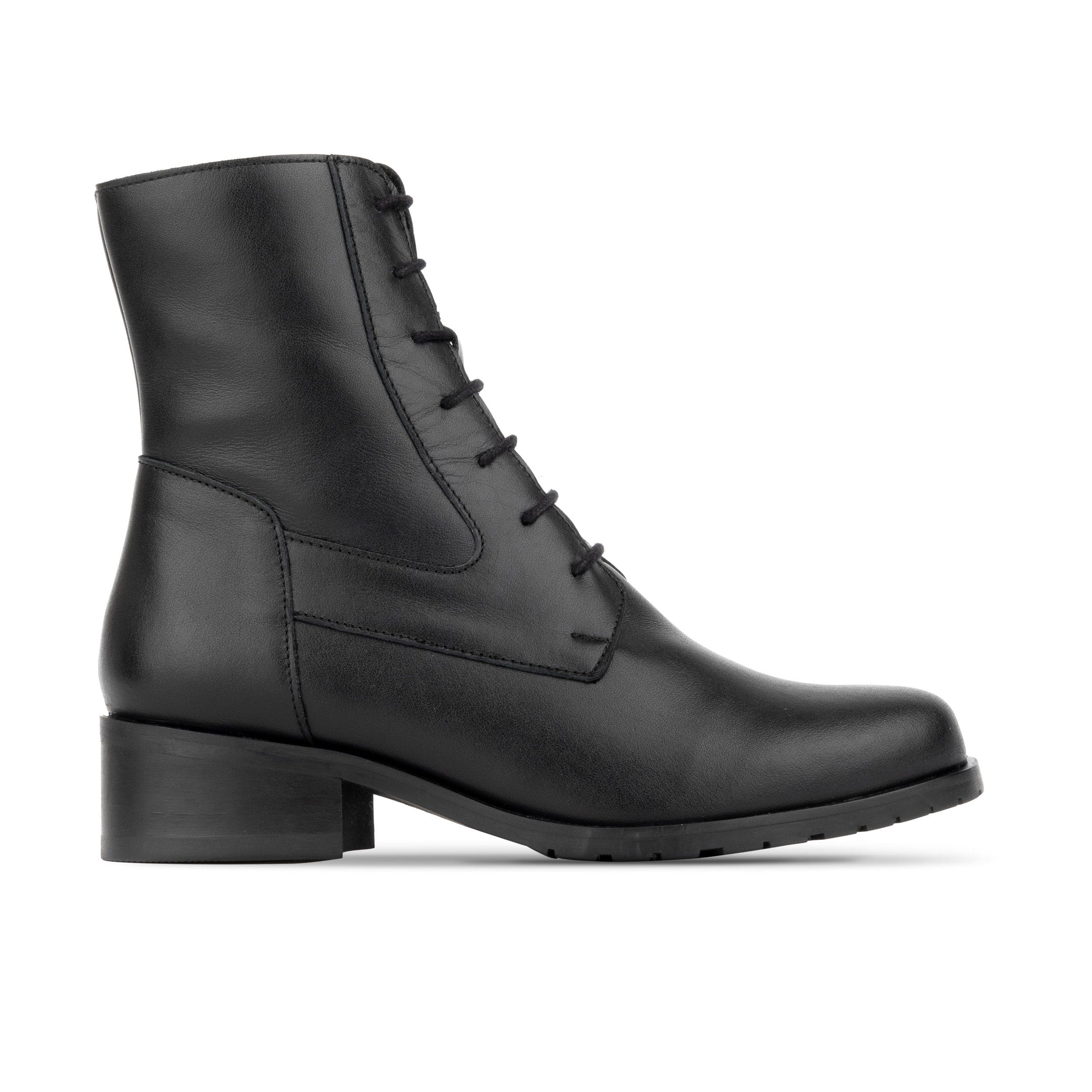 Dinah Wool - Black - Women's leather lace-up and zip-up round toe combat boot