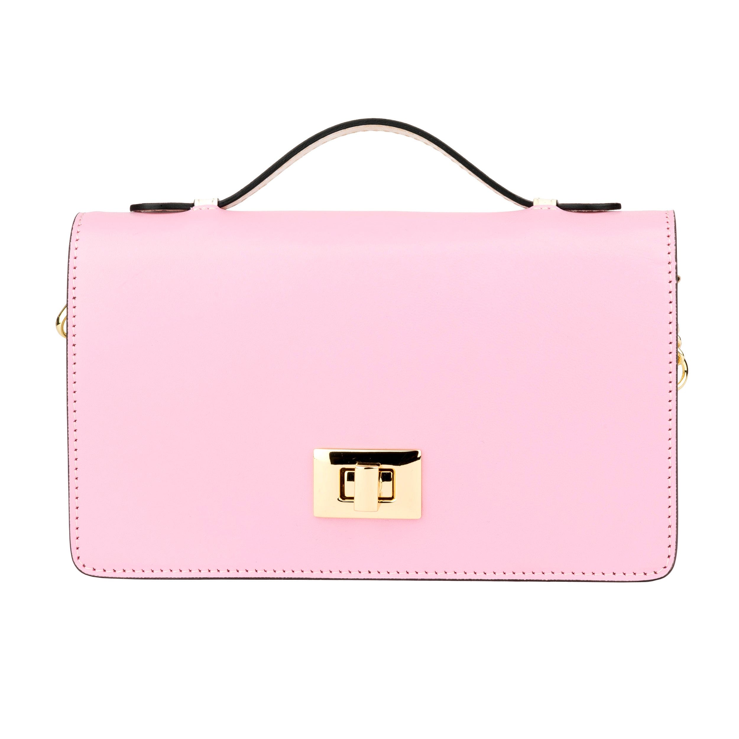 Envy - Pink & Cream - Women's leather flap clutch bag with strap