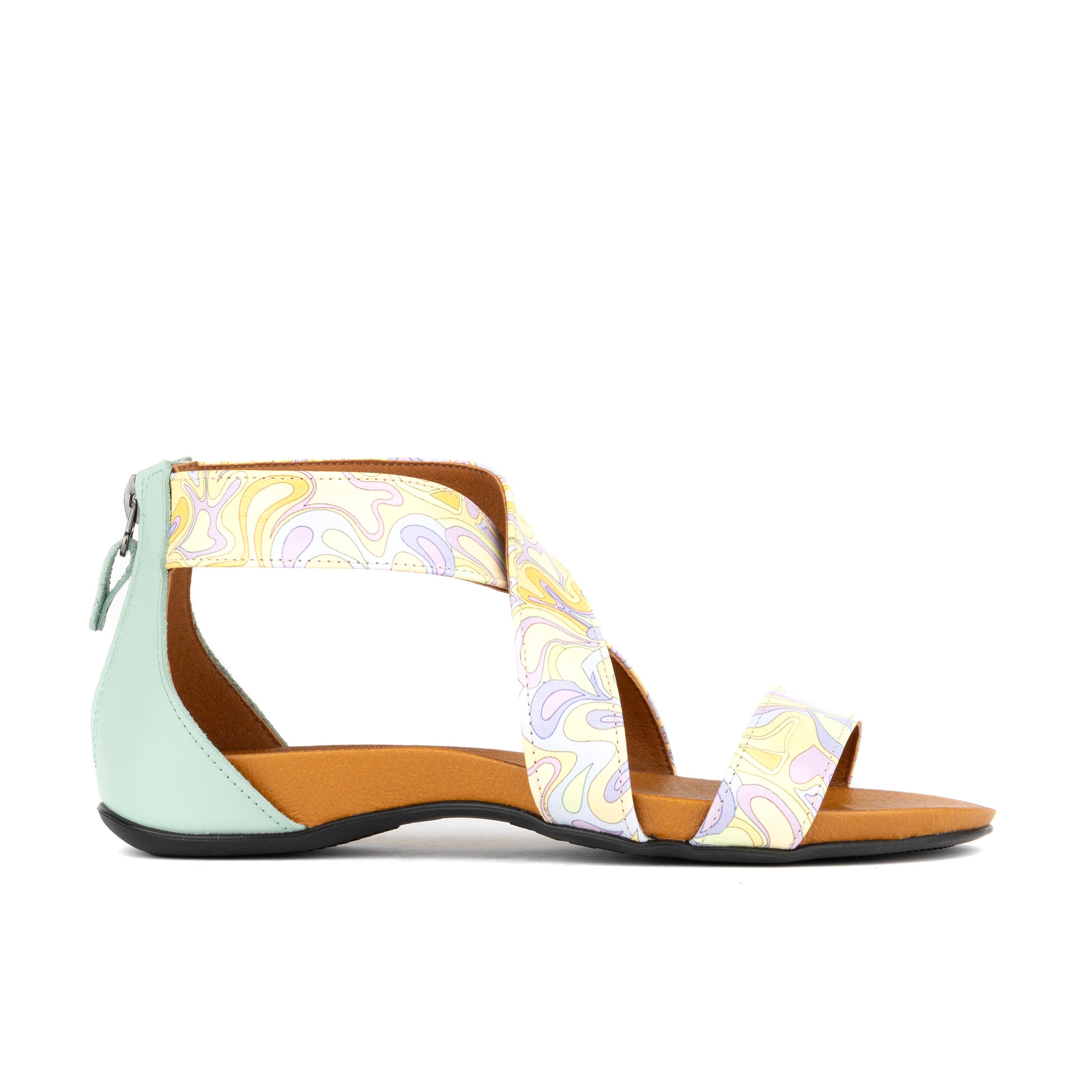 Isabella - Mint & Pastel Multi - Women's cross strap sandal with covered zip-up heel
