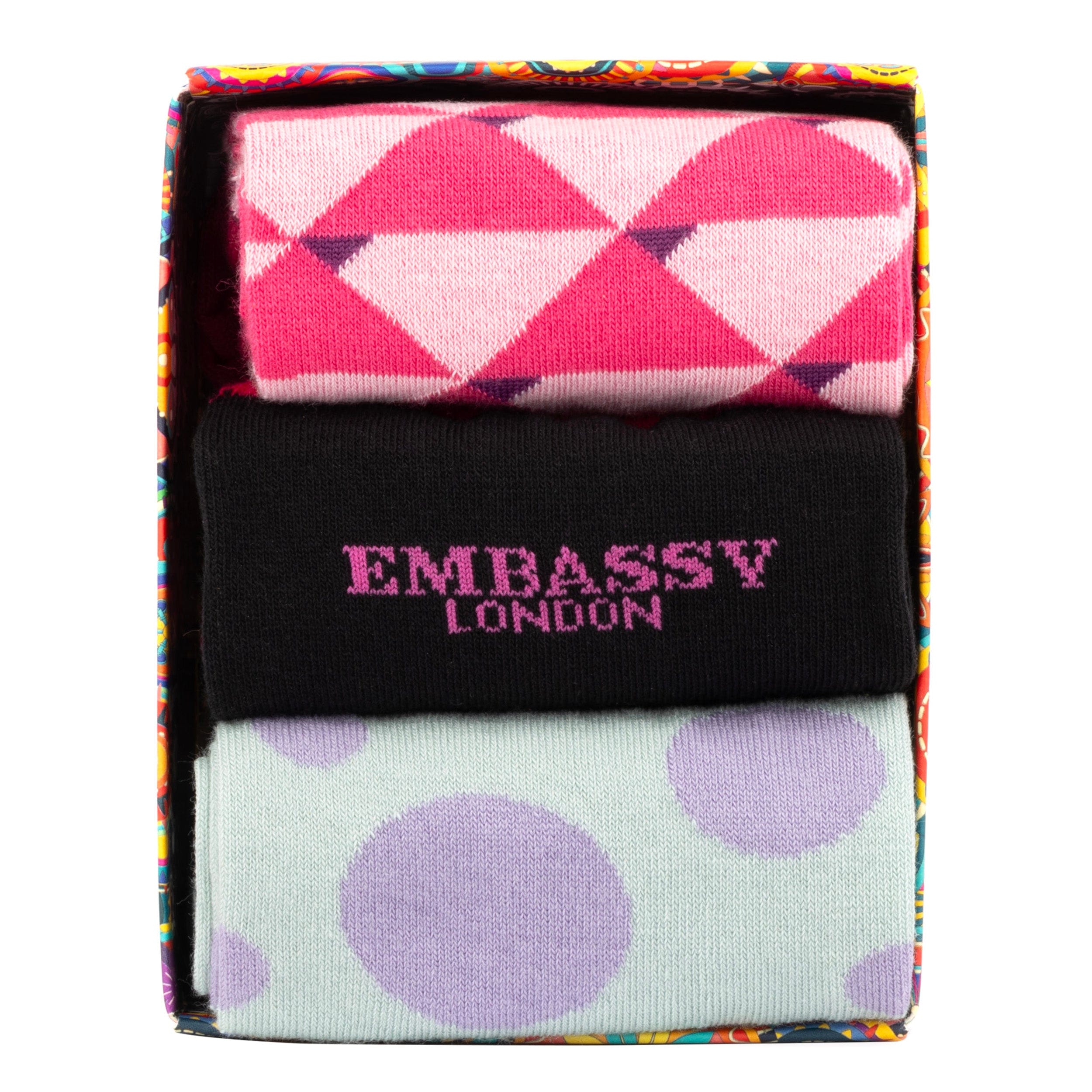 Socktopus - Pink Pastel - Women's 3 pack cotton crew socks size UK 3 to 7 in pastel
