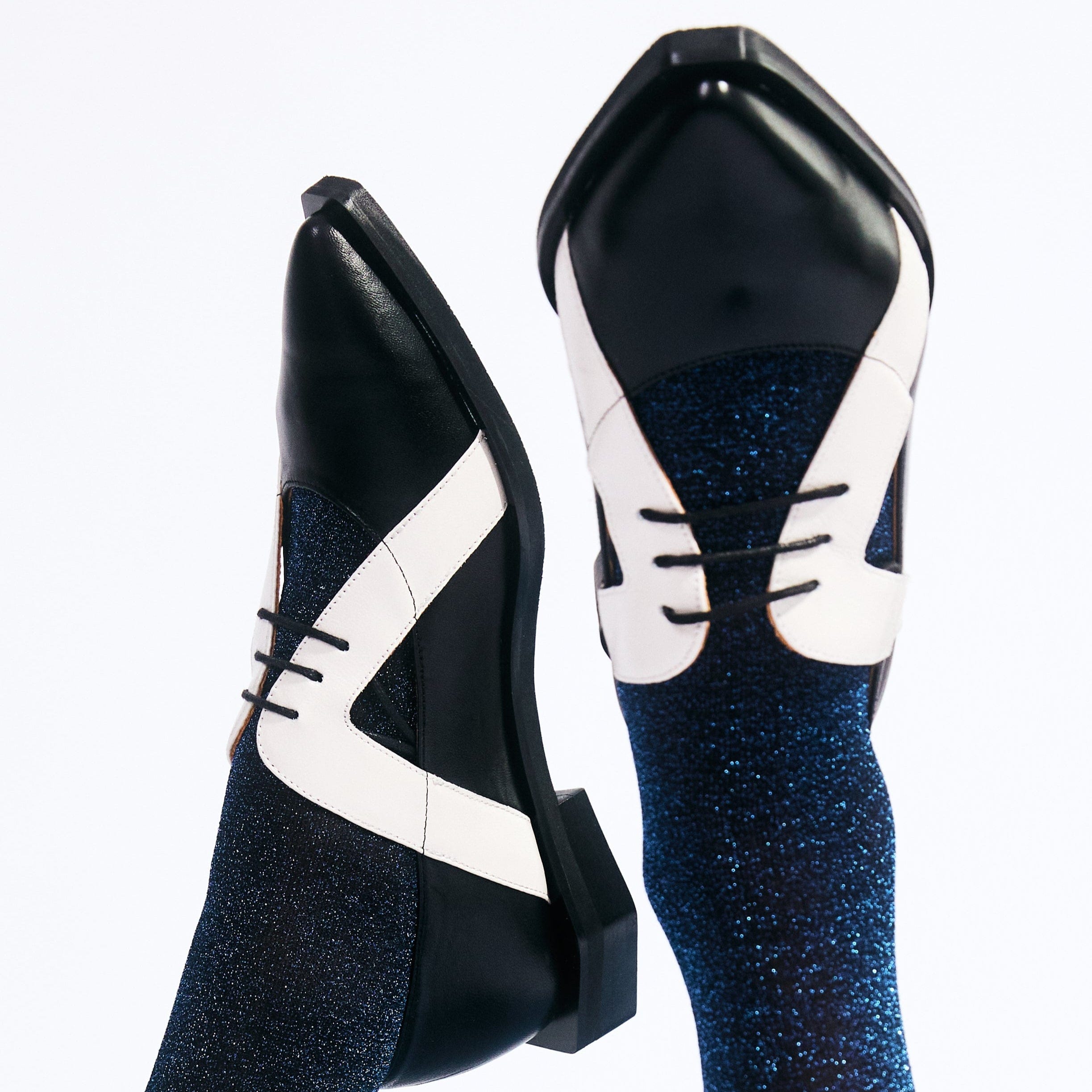 Harlowe - Black & White - Women's cutout leather lace up shoe