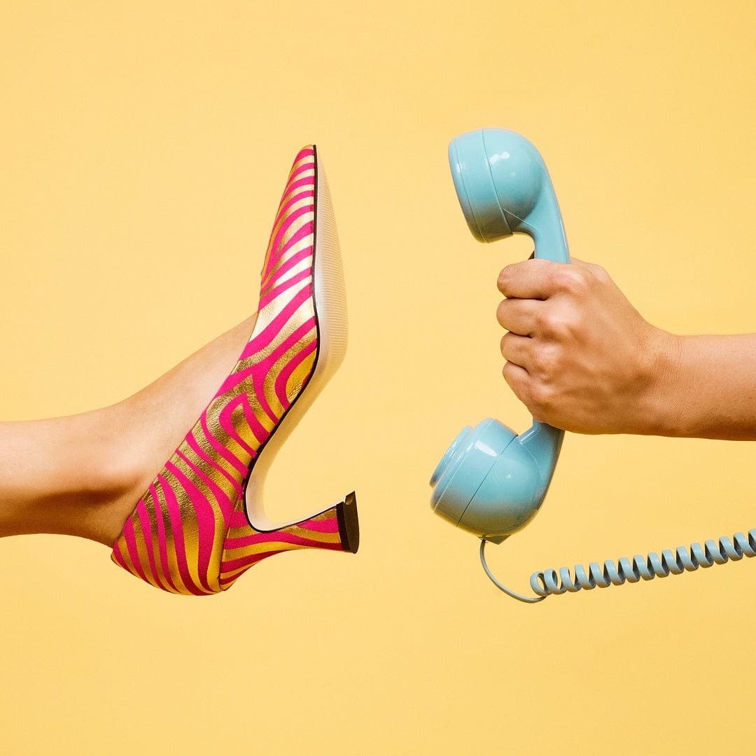 Sophia Hollywood - Pink & Gold Stripes - Women’s gold foil zebra stripe Pointed Pump